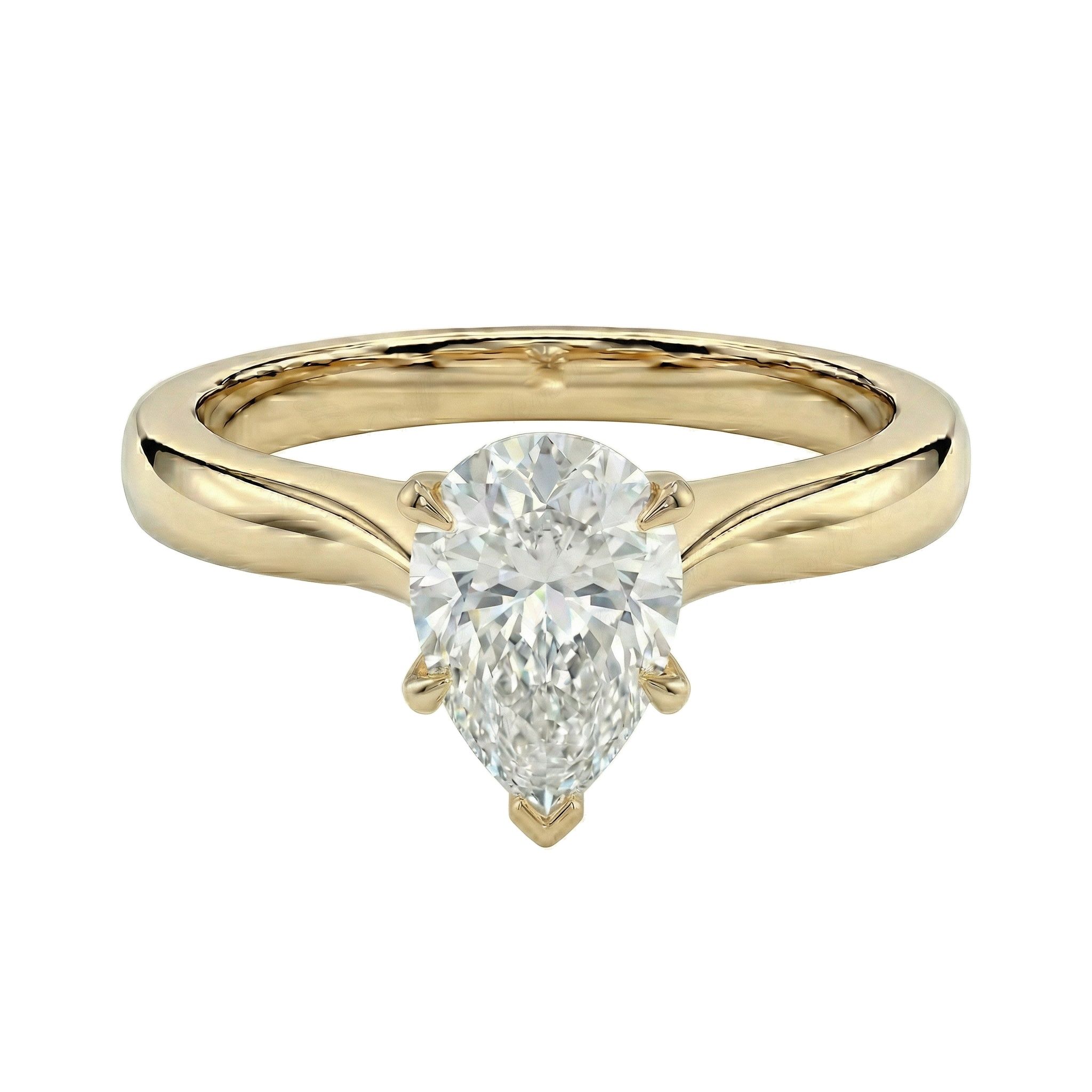 1.00 ct EF VS Lab Grown Diamond Pear Cut Prong Set Solitaire Engagement Ring in 10k Yellow Gold