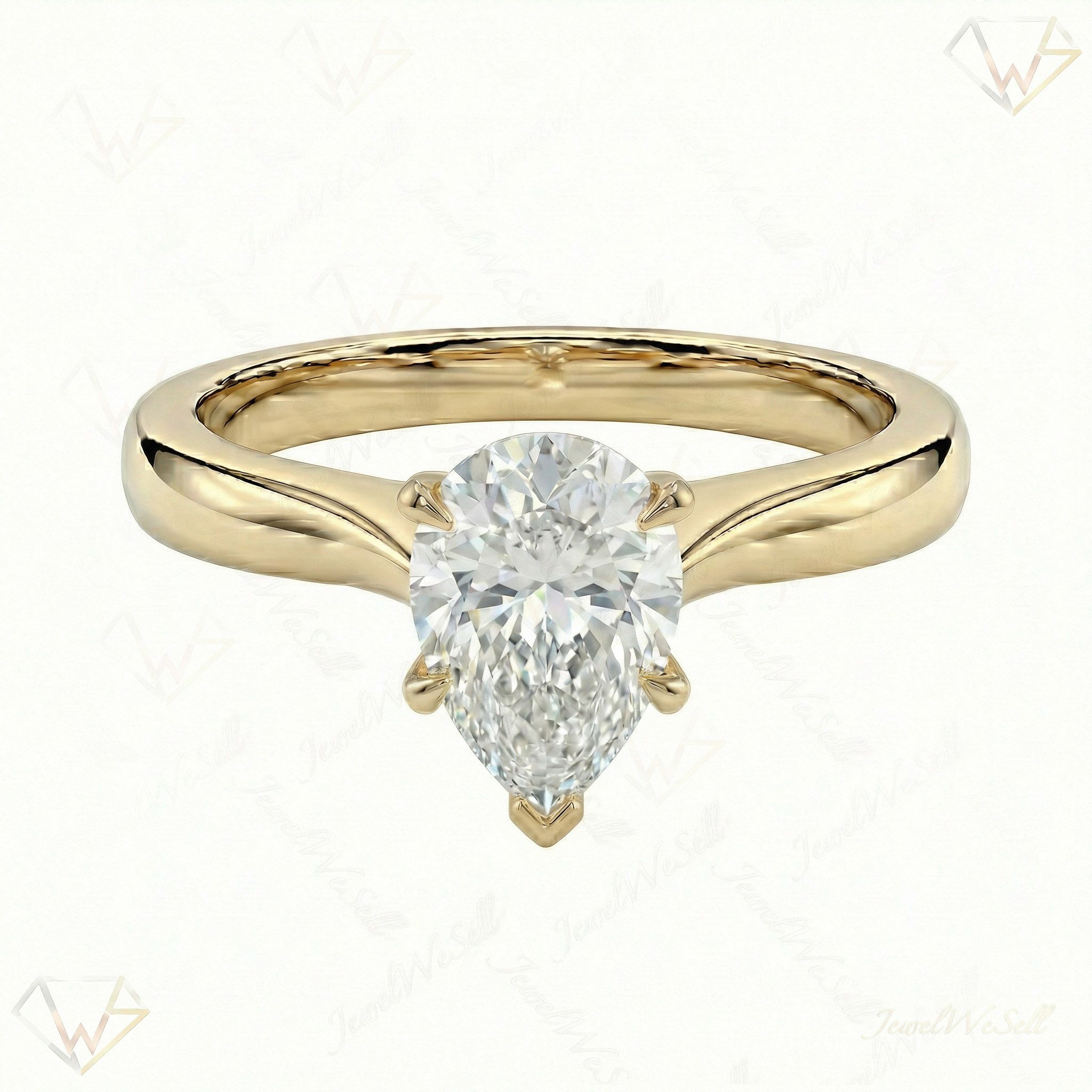 1.00 ct EF VS Lab Grown Diamond Pear Cut Prong Set Solitaire Engagement Ring in 10k Yellow Gold