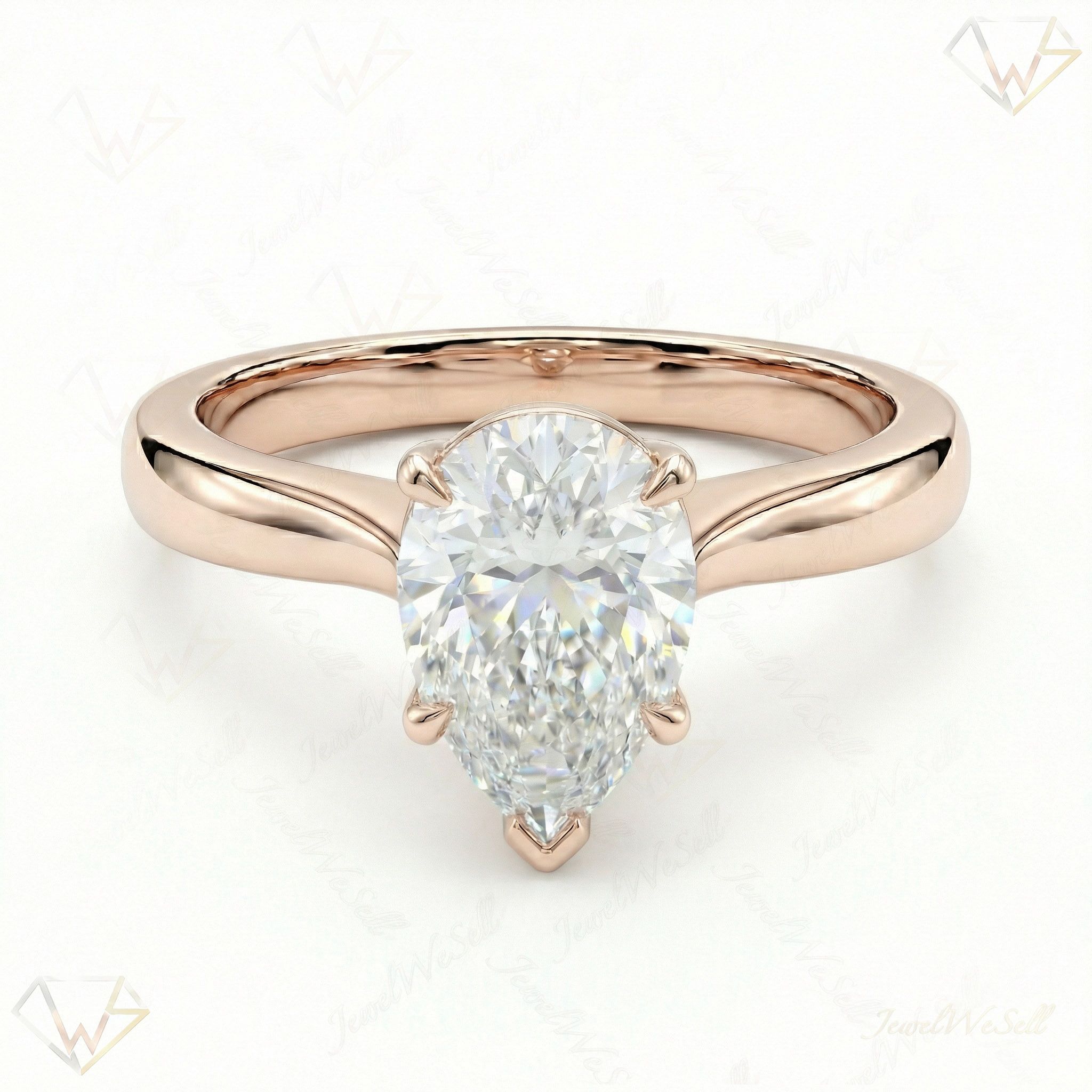 1.50 ct EF VS Lab Grown Diamond Pear Cut Prong Set Solitaire Engagement Ring in 10k Rose Gold