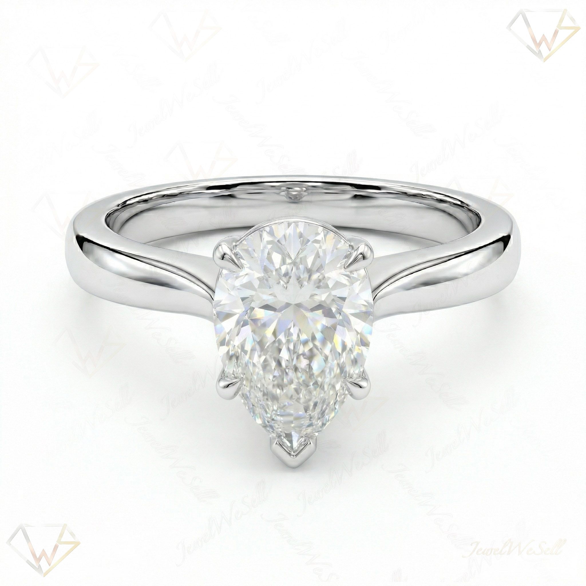 1.50 ct EF VS Lab Grown Diamond Pear Cut Prong Set Solitaire Engagement Ring in 10k White Gold