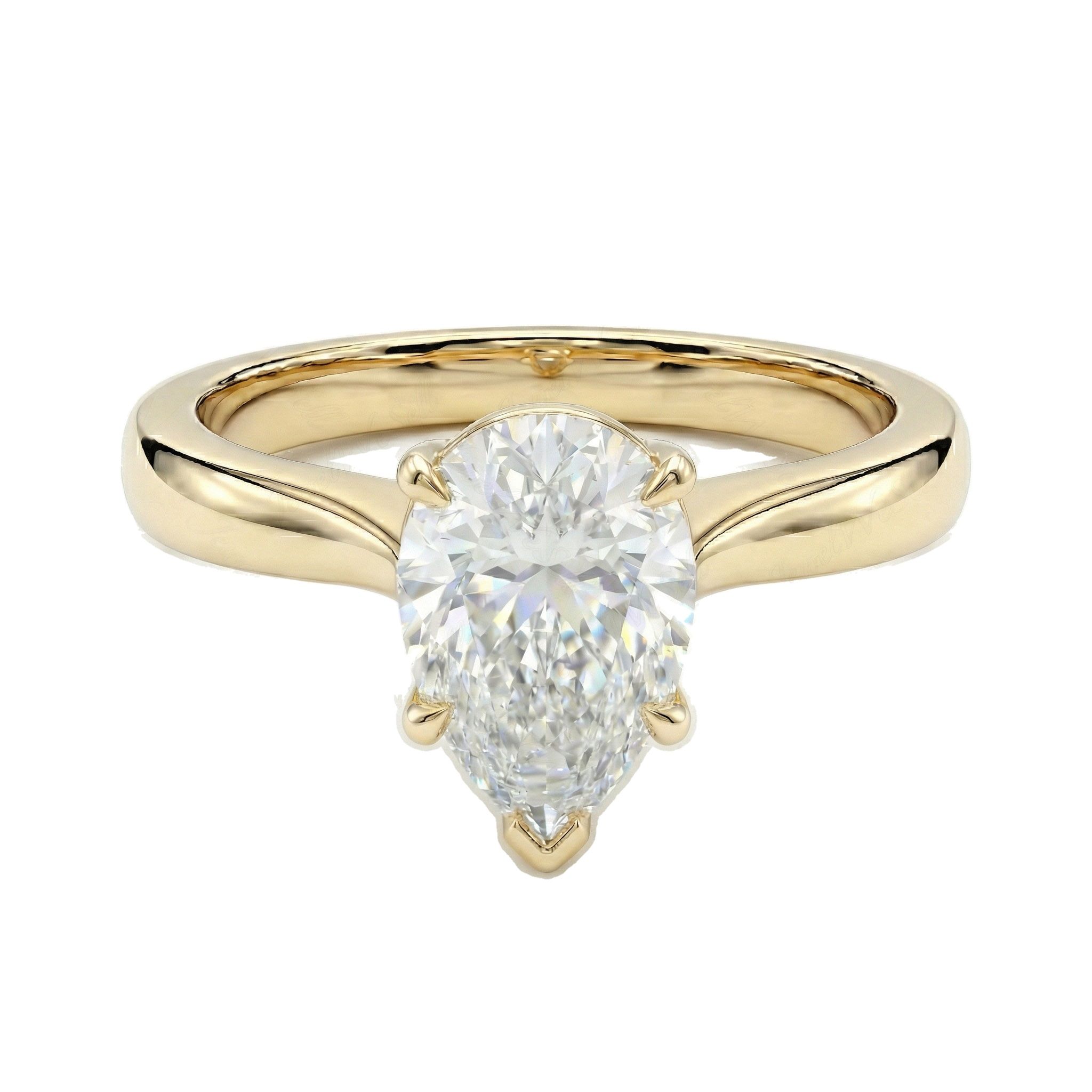 1.50 ct EF VS Lab Grown Diamond Pear Cut Prong Set Solitaire Engagement Ring in 14k Yellow Gold