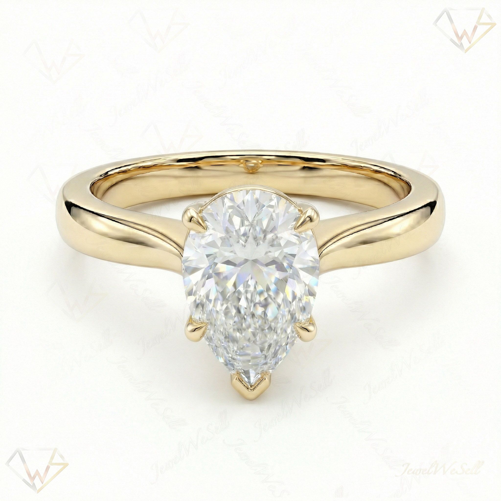 1.50 ct EF VS Lab Grown Diamond Pear Cut Prong Set Solitaire Engagement Ring in 10k Yellow Gold