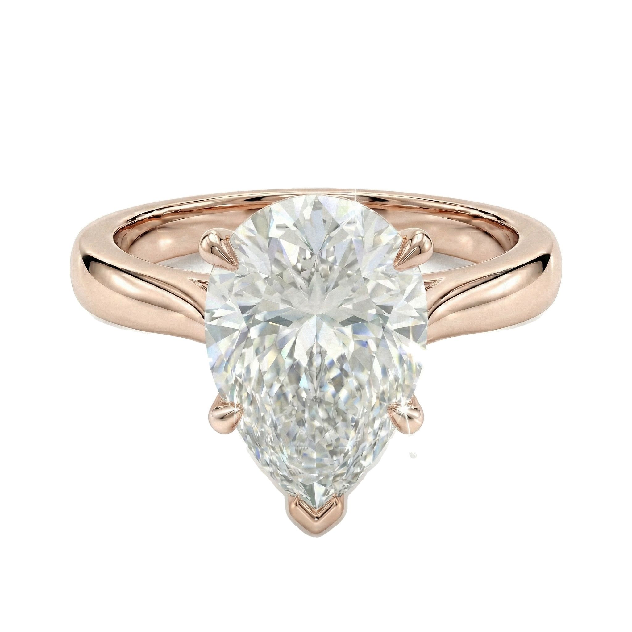 3.00 ct EF VS Lab Grown Diamond Pear Cut Prong Set Solitaire Engagement Ring in 10k Rose Gold