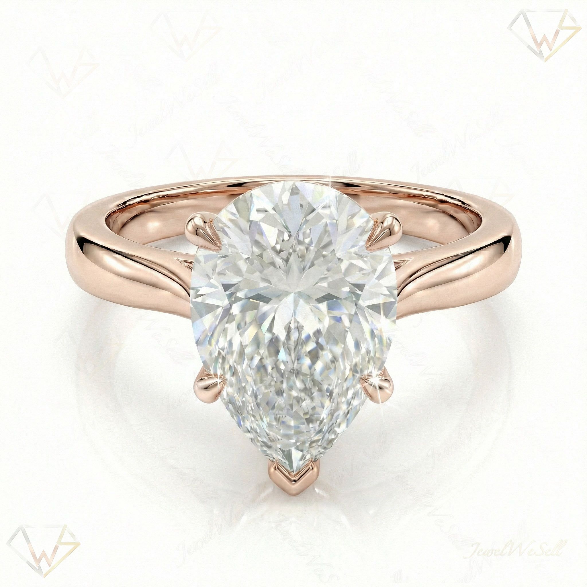 3.00 ct EF VS Lab Grown Diamond Pear Cut Prong Set Solitaire Engagement Ring in 14k Rose Gold