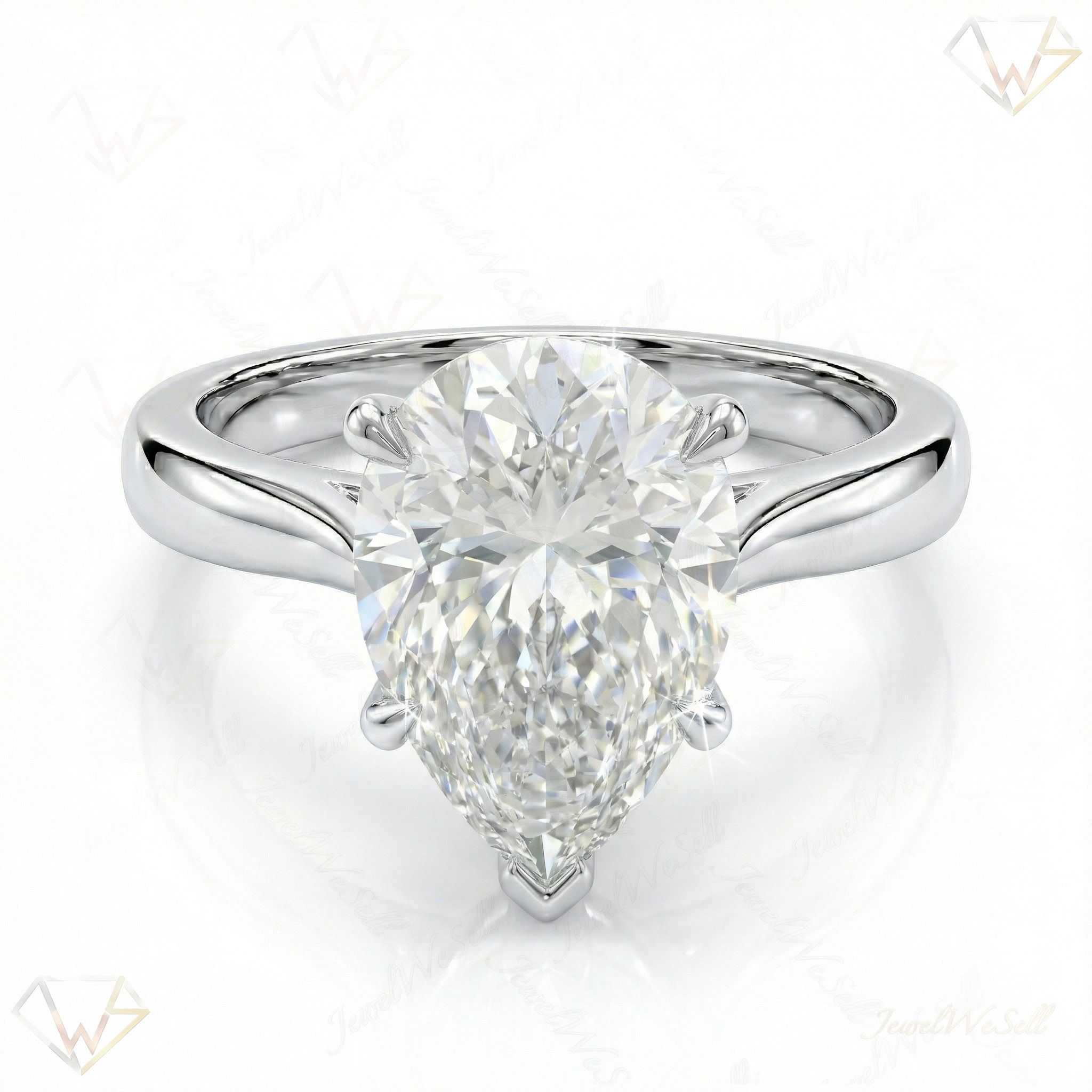 3.00 ct EF VS Lab Grown Diamond Pear Cut Prong Set Solitaire Engagement Ring in 10k White Gold