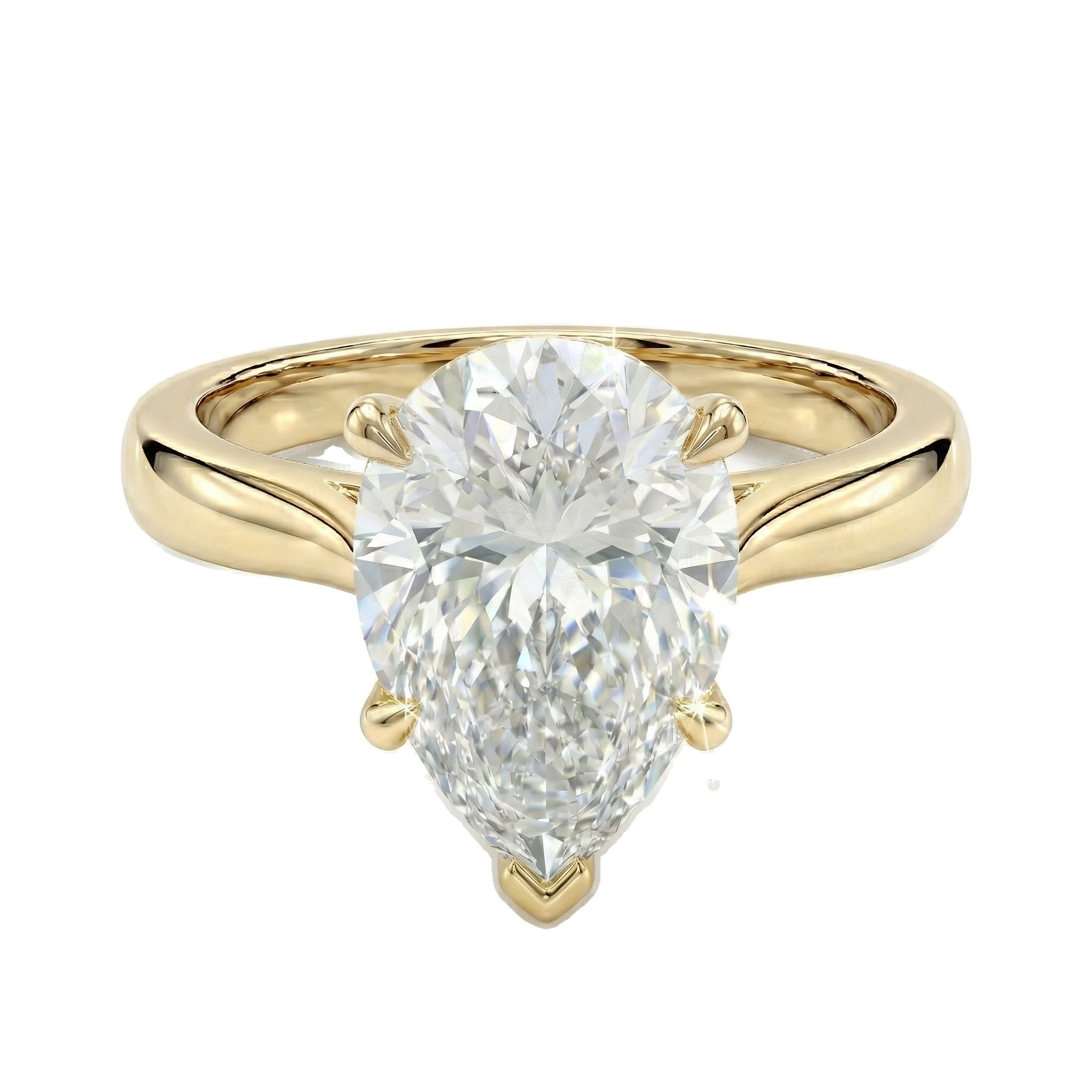 3.00 ct EF VS Lab Grown Diamond Pear Cut Prong Set Solitaire Engagement Ring in 10k Yellow Gold