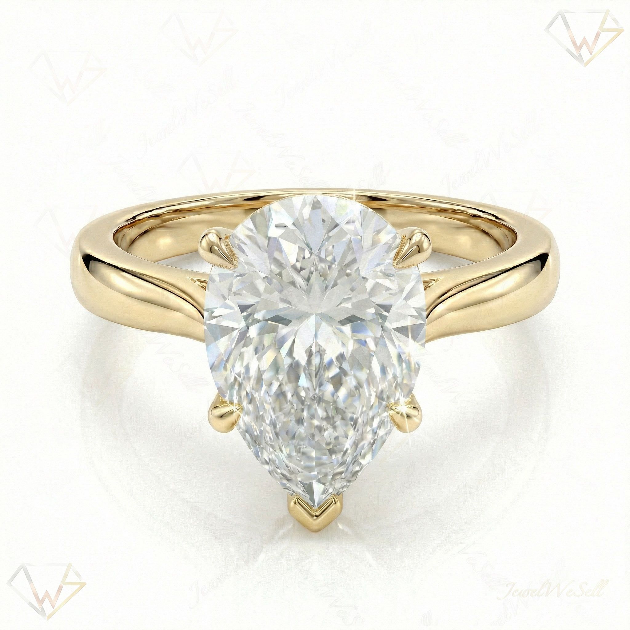 3.00 ct EF VS Lab Grown Diamond Pear Cut Prong Set Solitaire Engagement Ring in 10k Yellow Gold