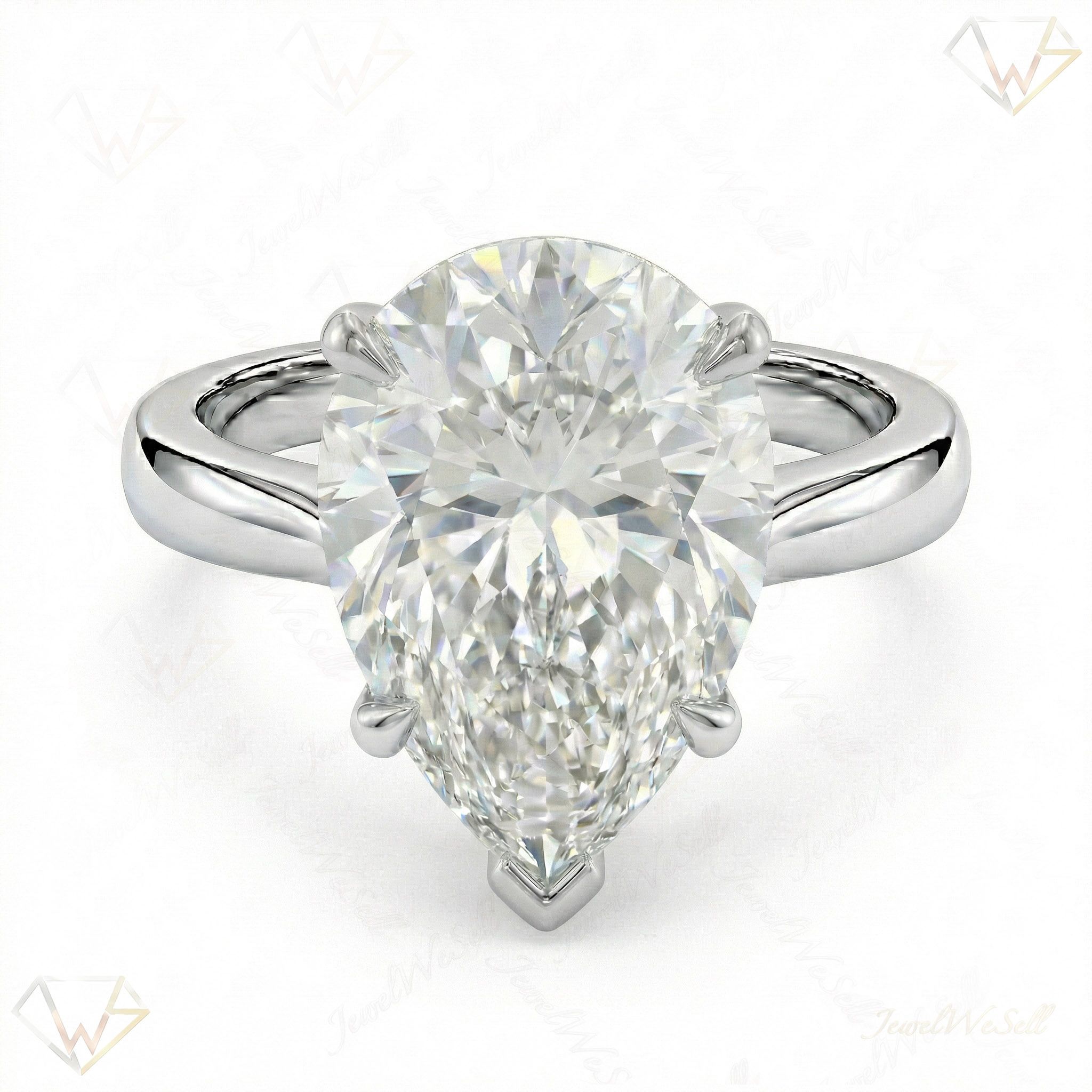 5.00 ct EF VS Lab Grown Diamond Pear Cut Prong Set Solitaire Engagement Ring in 14k White Gold