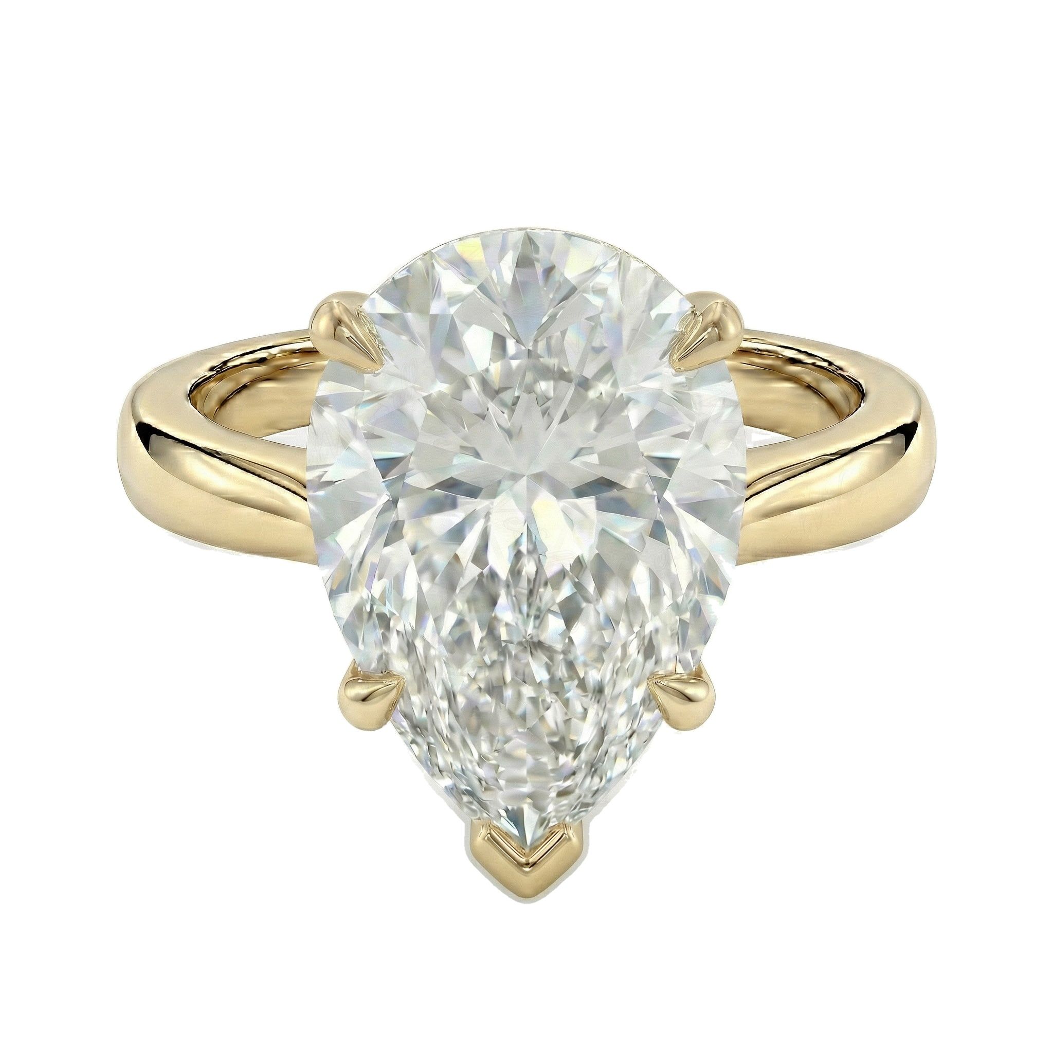 5.00 ct EF VS Lab Grown Diamond Pear Cut Prong Set Solitaire Engagement Ring in 14k Yellow Gold