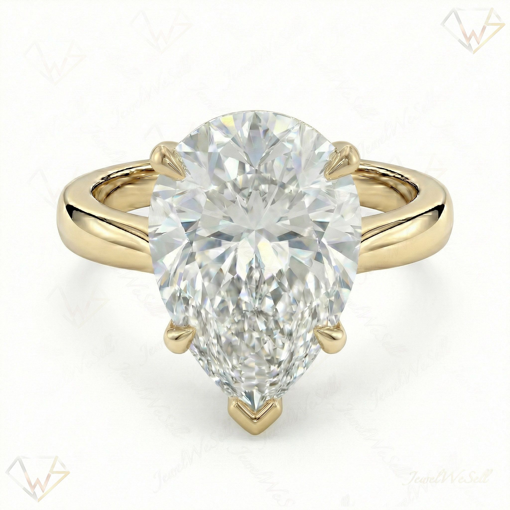 5.00 ct EF VS Lab Grown Diamond Pear Cut Prong Set Solitaire Engagement Ring in 10k Yellow Gold