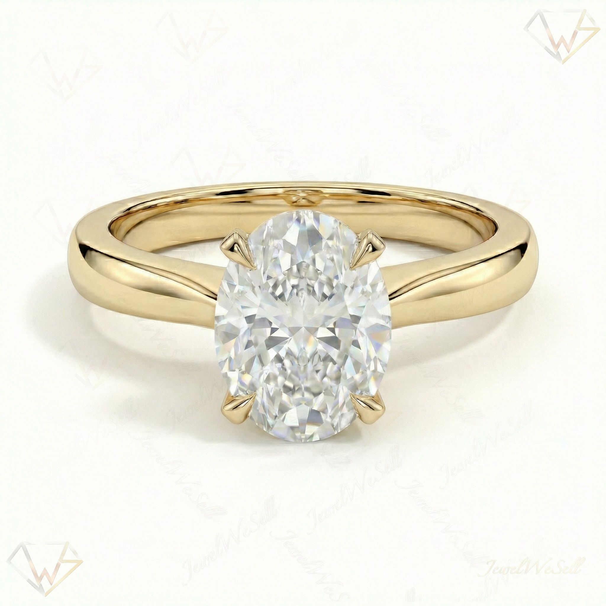 3.00 ct EF VS Lab Grown Diamond Oval Cut Prong Set Solitaire Engagement Ring in 10k Yellow Gold