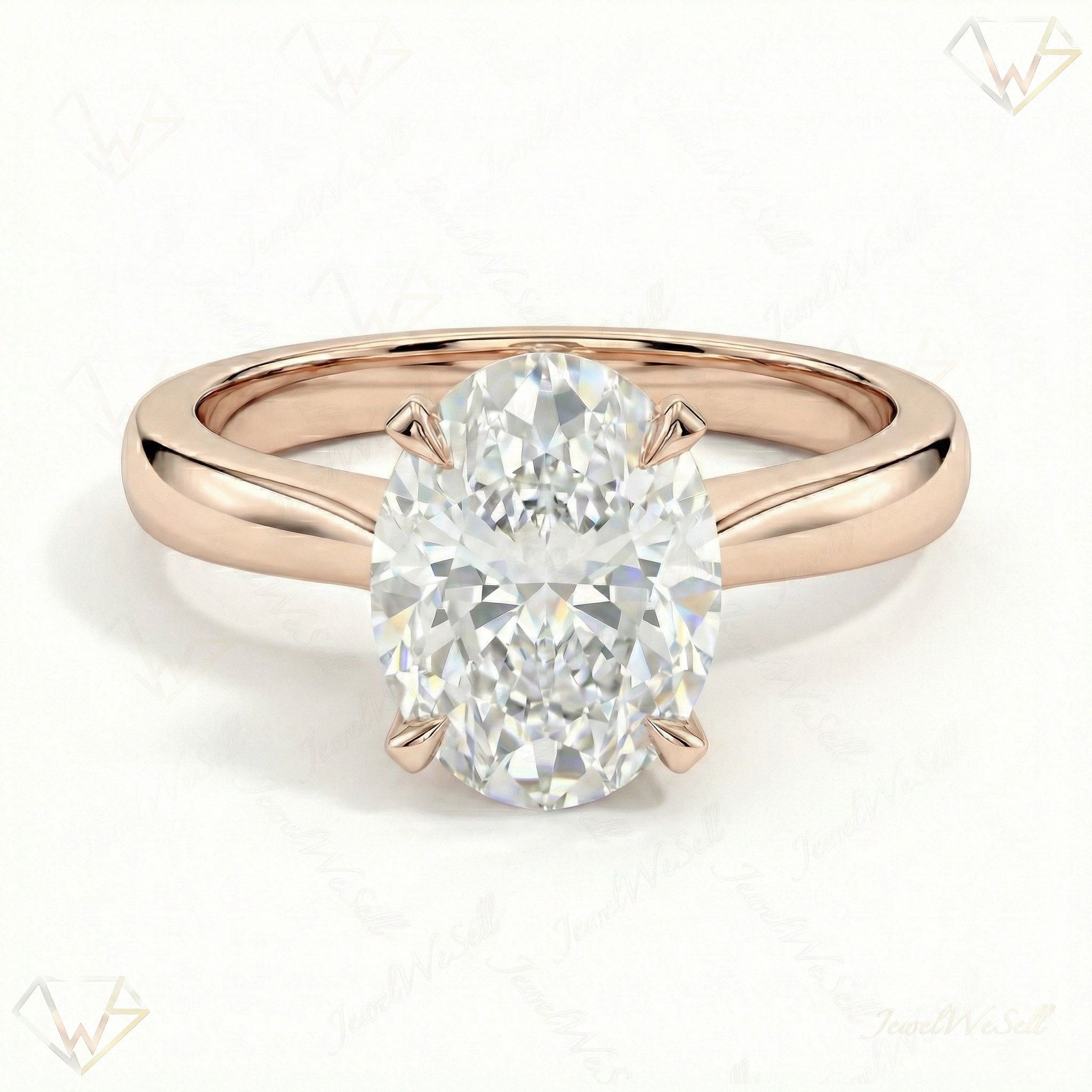 4.00 ct EF VS Lab Grown Diamond Oval Cut Prong Set Solitaire Engagement Ring in 10k Rose Gold