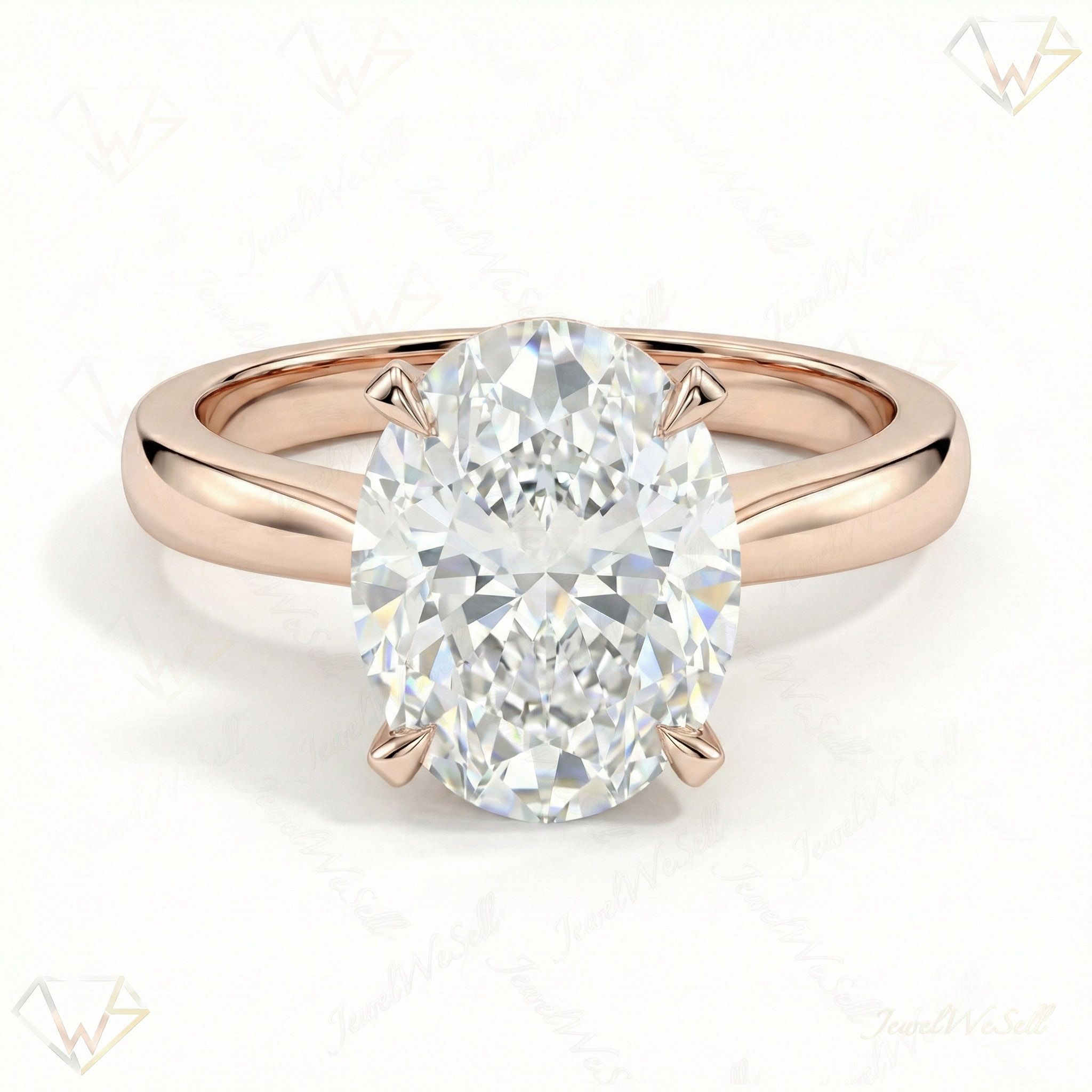 5.00 ct EF VS Lab Grown Diamond Oval Cut Prong Set Solitaire Engagement Ring in 10k Rose Gold