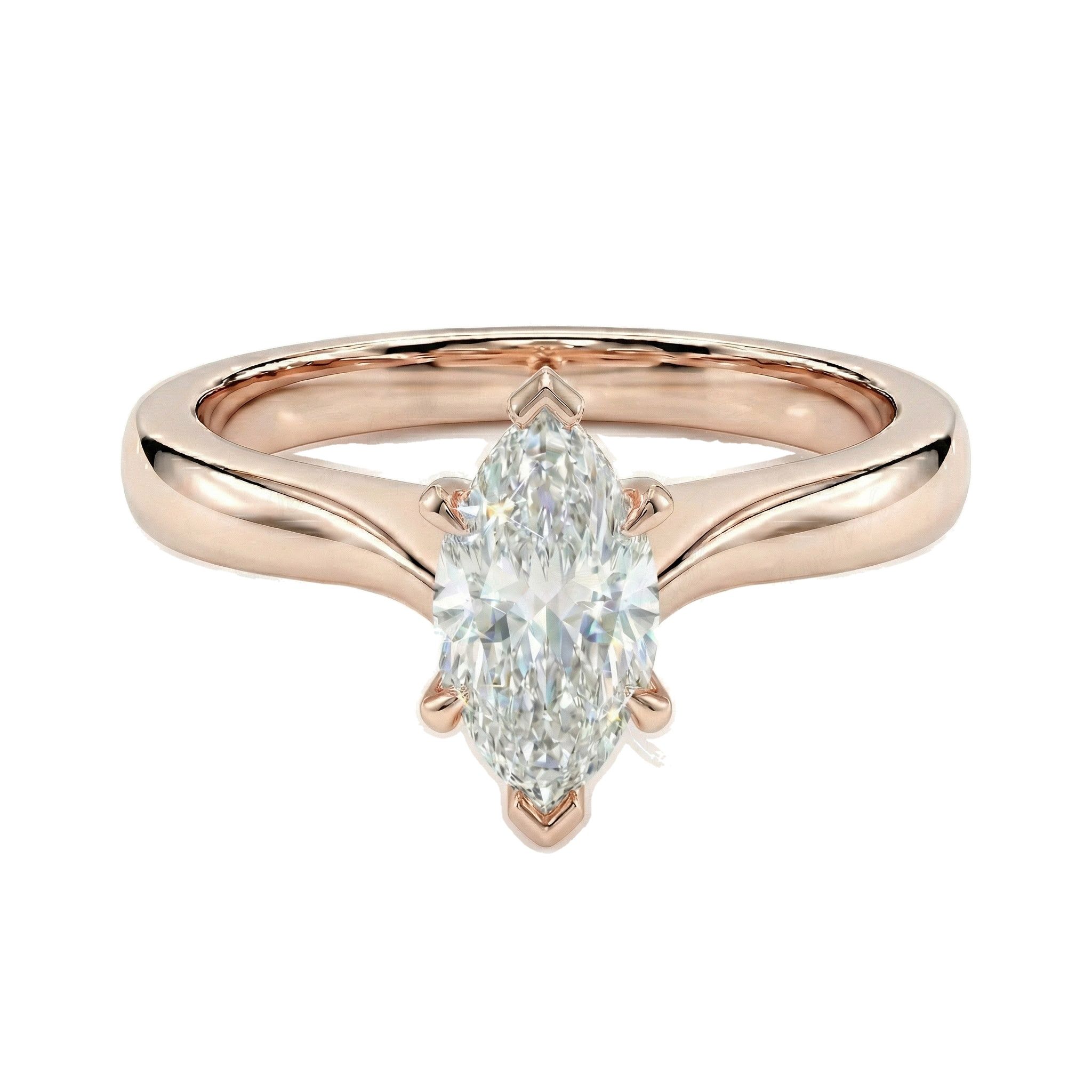 1.00 ct EF VS Lab Grown Diamond Marquise Cut Prong Set Solitaire Engagement Ring in 10k Rose Gold