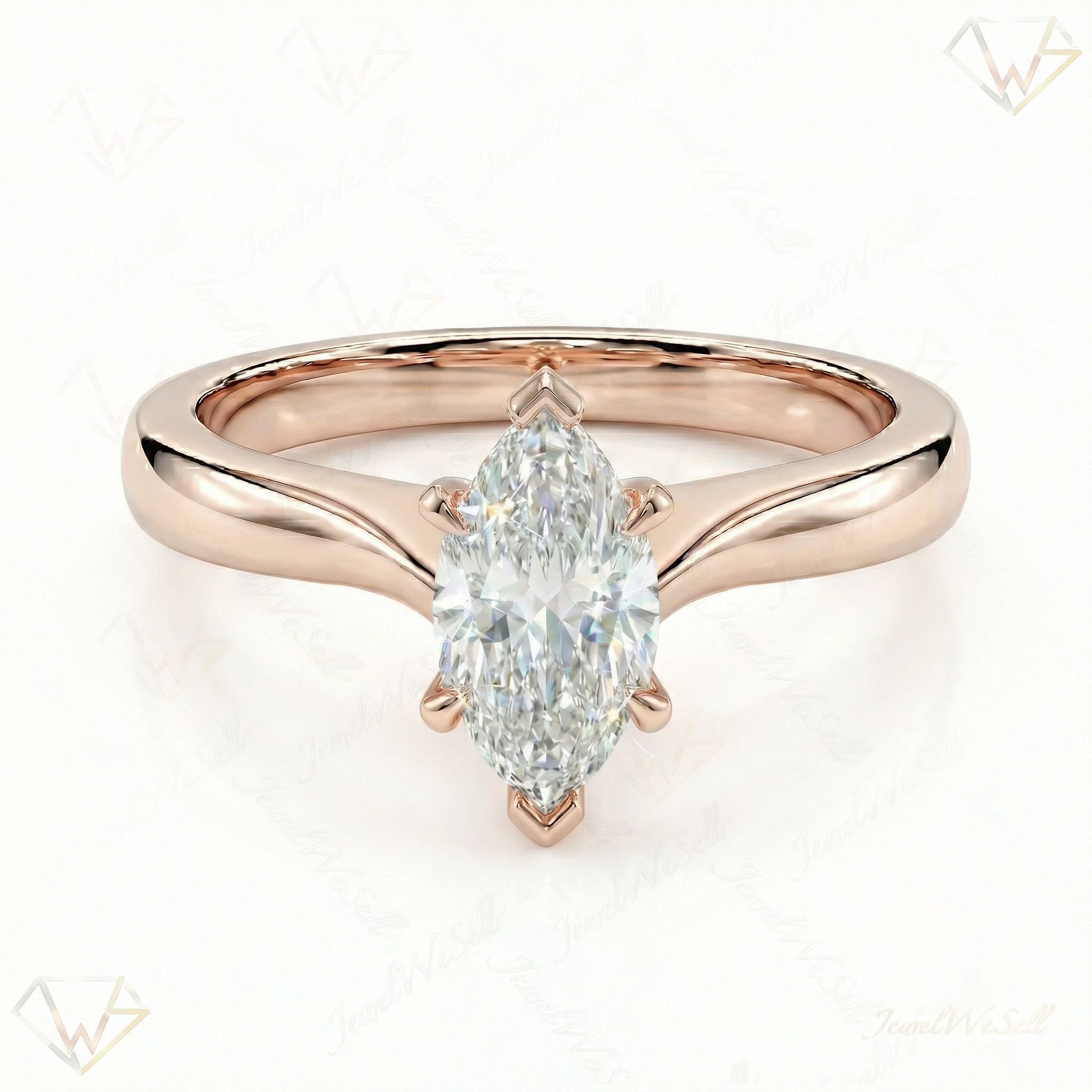 1.00 ct EF VS Lab Grown Diamond Marquise Cut Prong Set Solitaire Engagement Ring in 10k Rose Gold