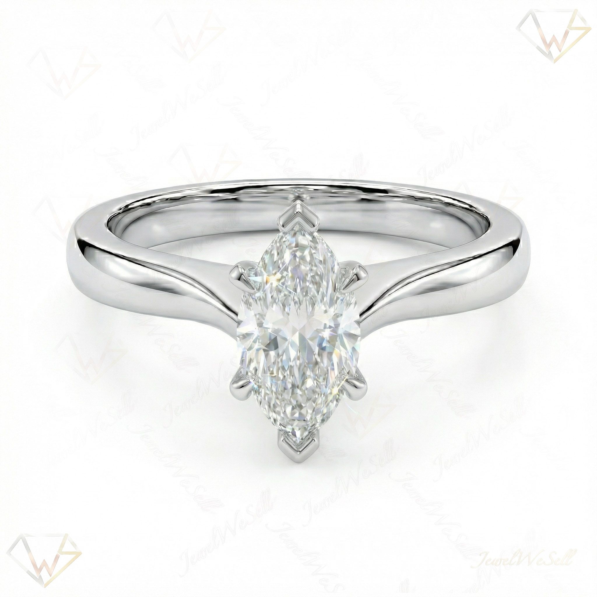 1.00 ct EF VS Lab Grown Diamond Marquise Cut Prong Set Solitaire Engagement Ring in 10k White Gold