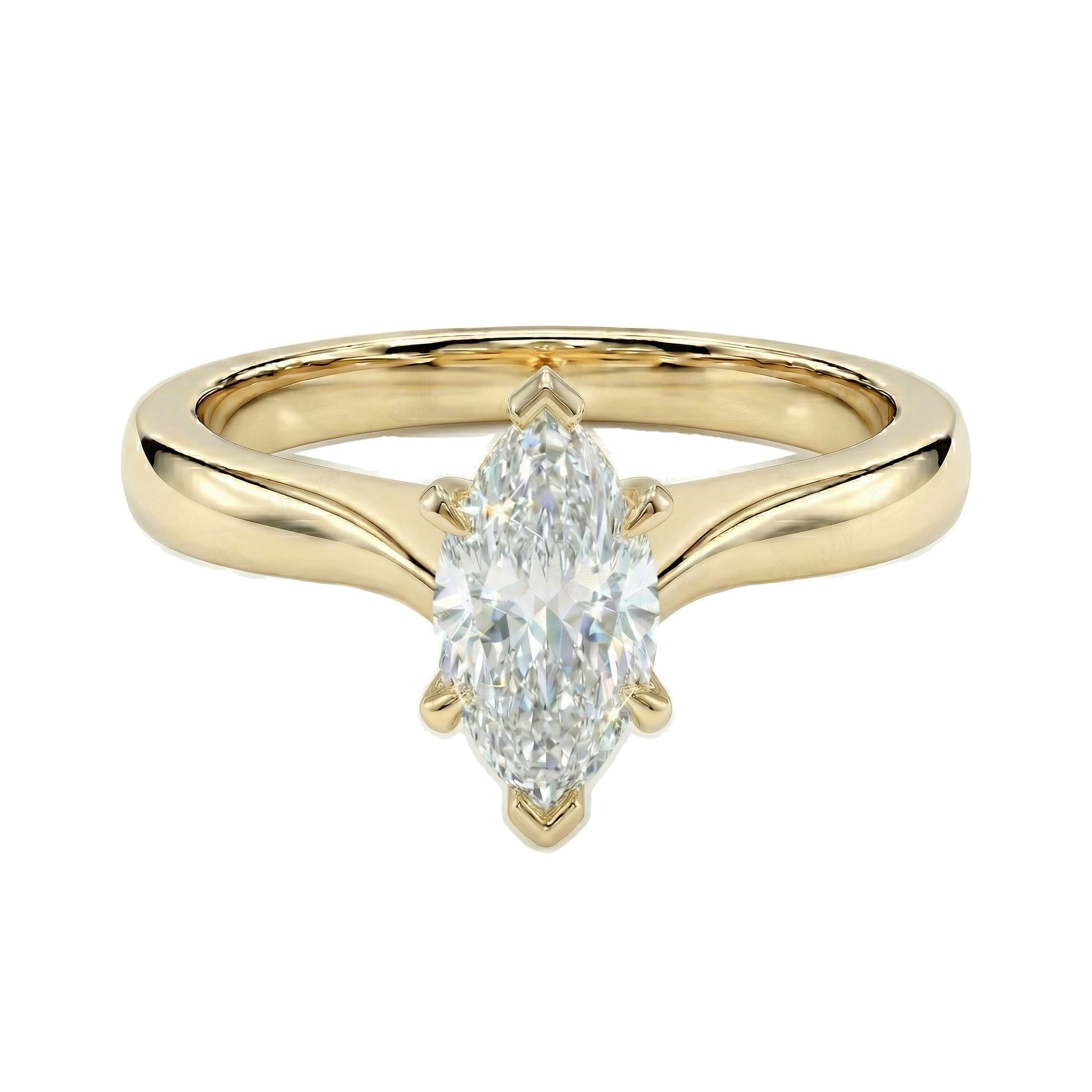 1.00 ct EF VS Lab Grown Diamond Marquise Cut Prong Set Solitaire Engagement Ring in 10k Yellow Gold
