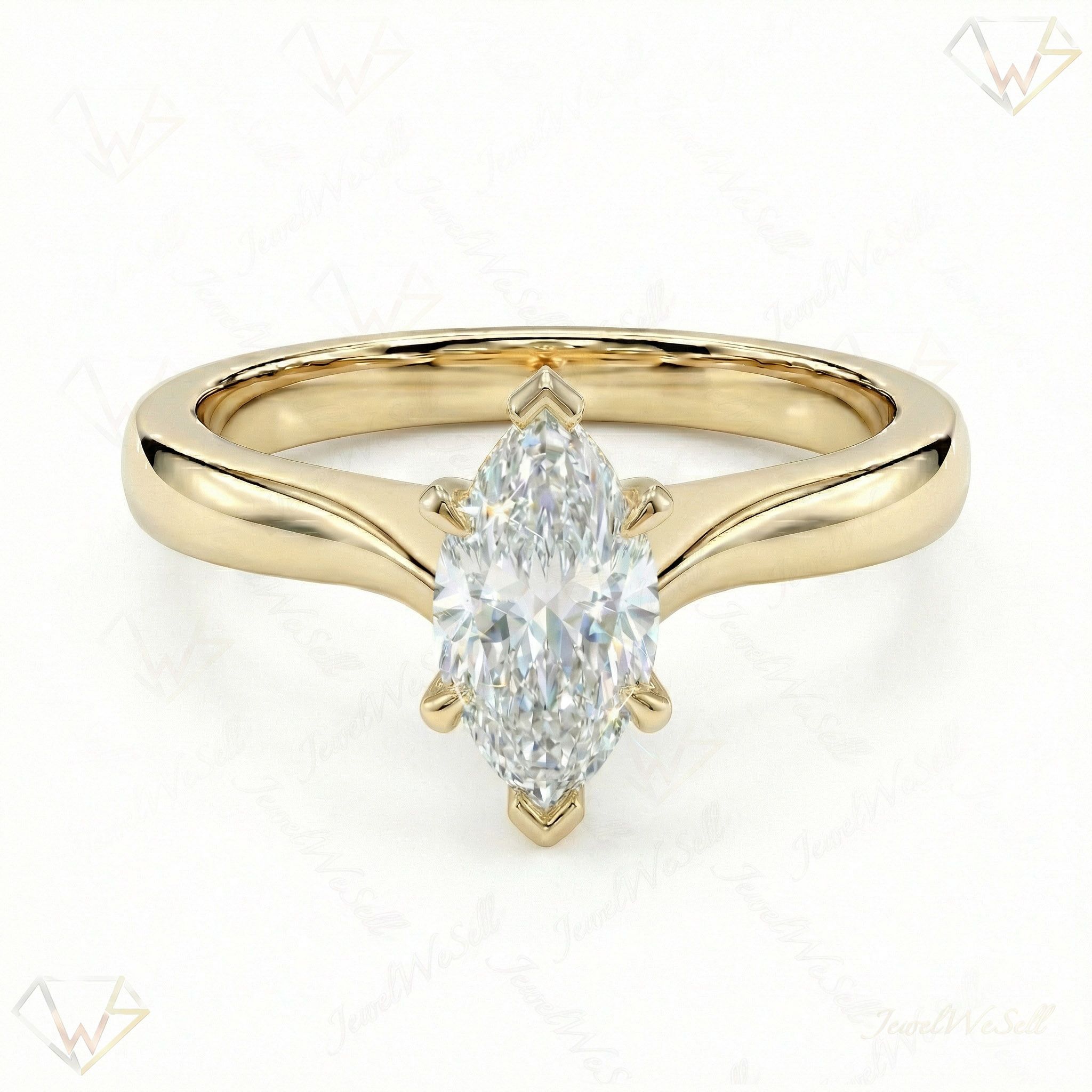 1.00 ct EF VS Lab Grown Diamond Marquise Cut Prong Set Solitaire Engagement Ring in 10k Yellow Gold