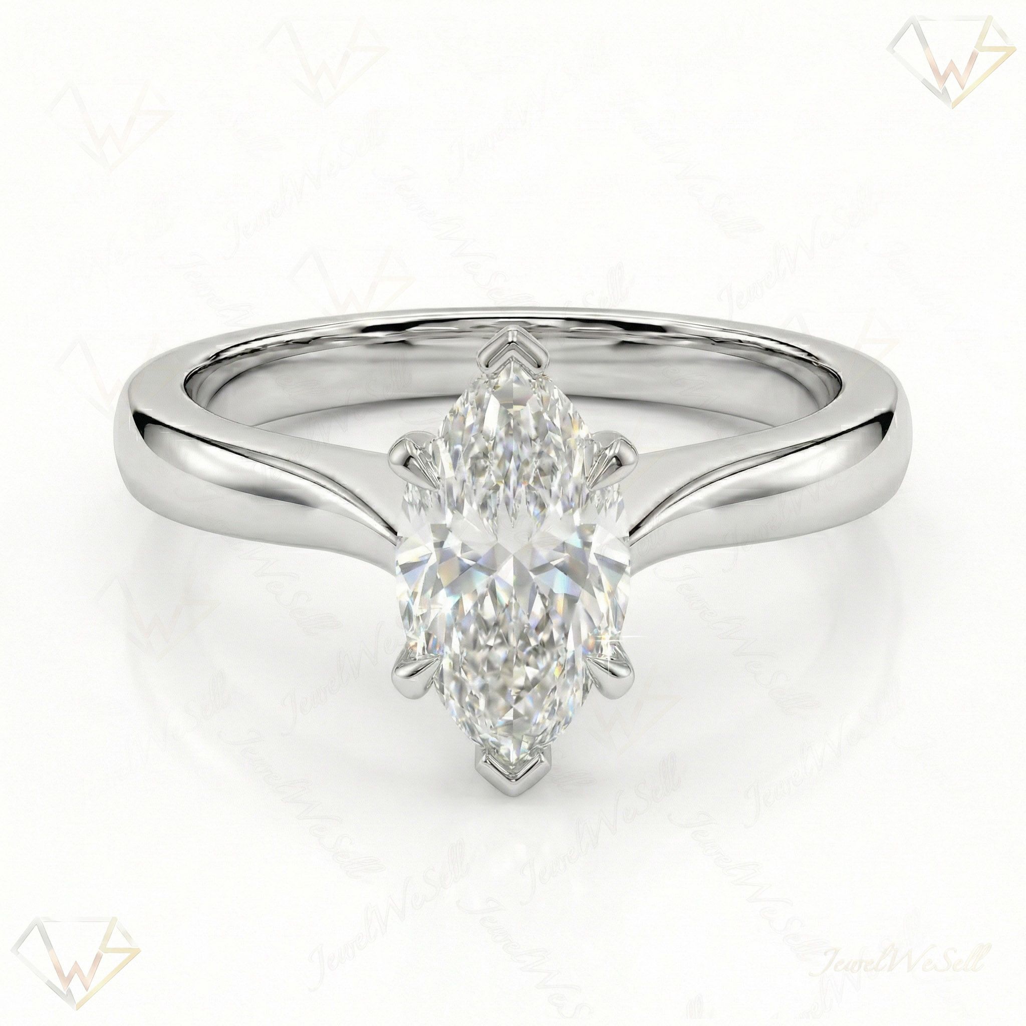 1.50 ct EF VS Lab Grown Diamond Marquise Cut Prong Set Solitaire Engagement Ring in 10k White Gold