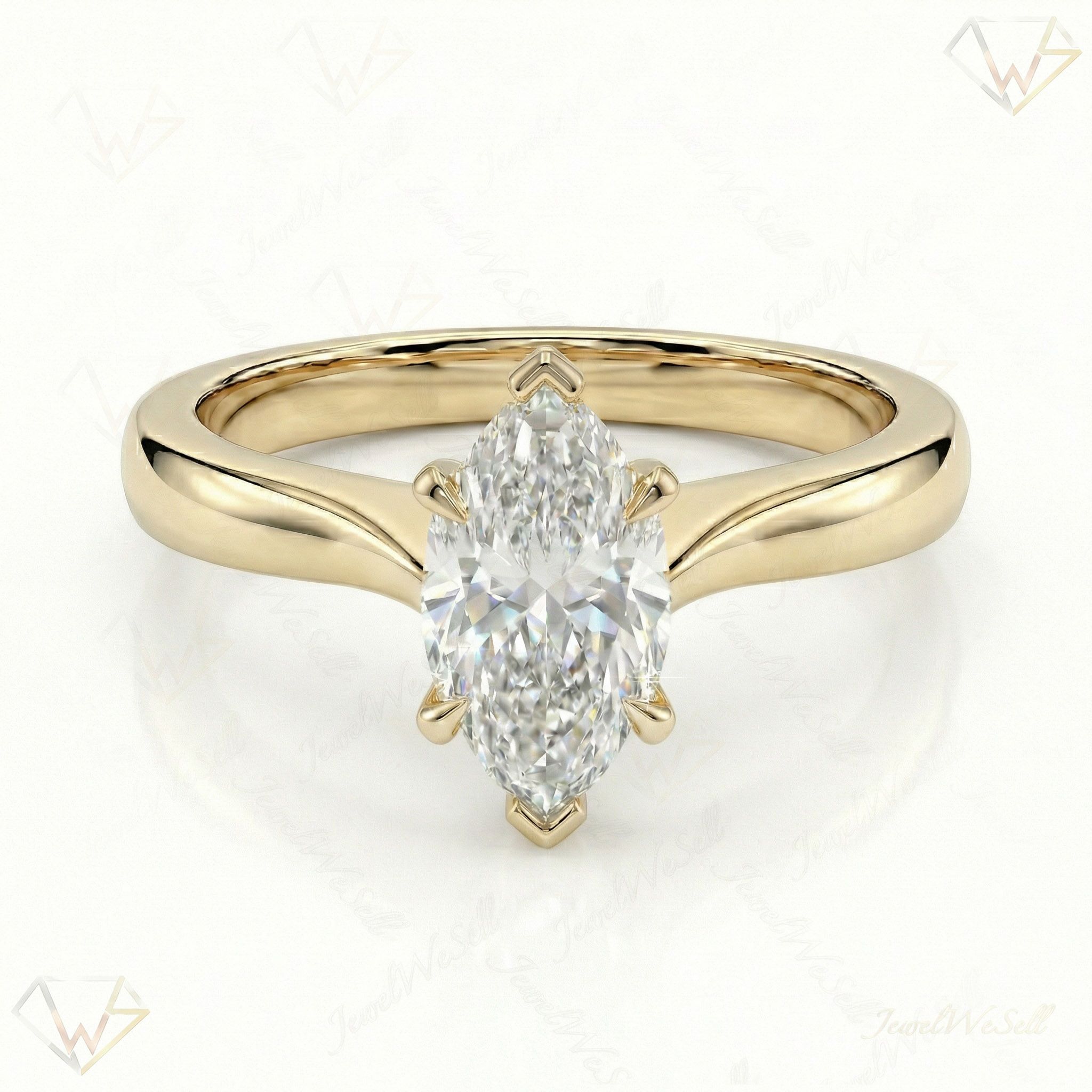 1.50 ct EF VS Lab Grown Diamond Marquise Cut Prong Set Solitaire Engagement Ring in 10k Yellow Gold