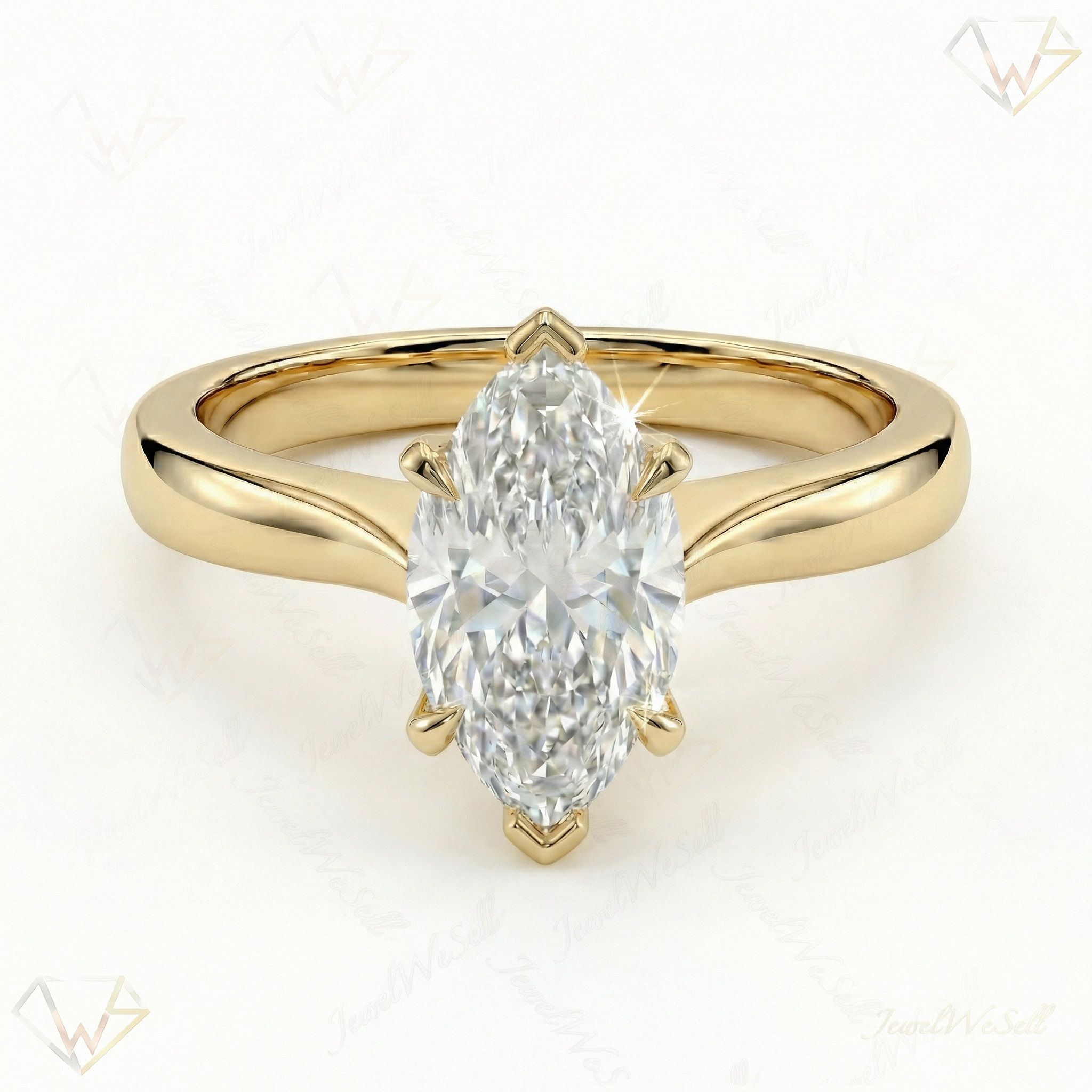 2.00 ct EF VS Lab Grown Diamond Marquise Cut Prong Set Solitaire Engagement Ring in 10k Yellow Gold