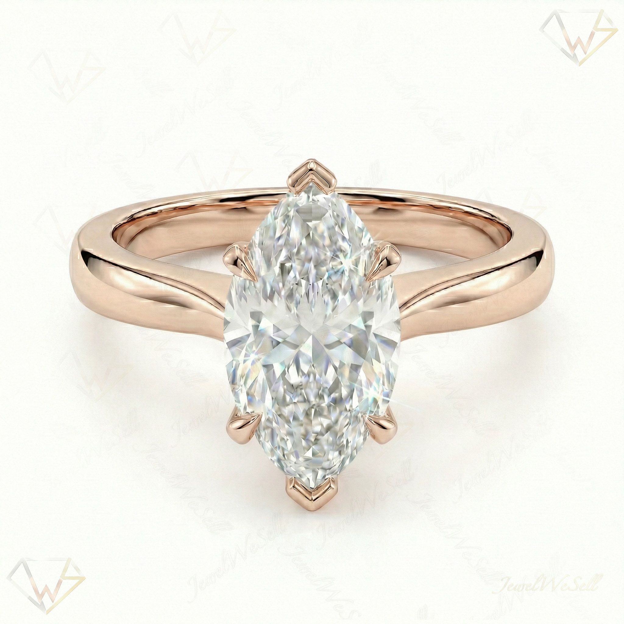 3.00 ct EF VS Lab Grown Diamond Marquise Cut Prong Set Solitaire Engagement Ring in 10k Rose Gold