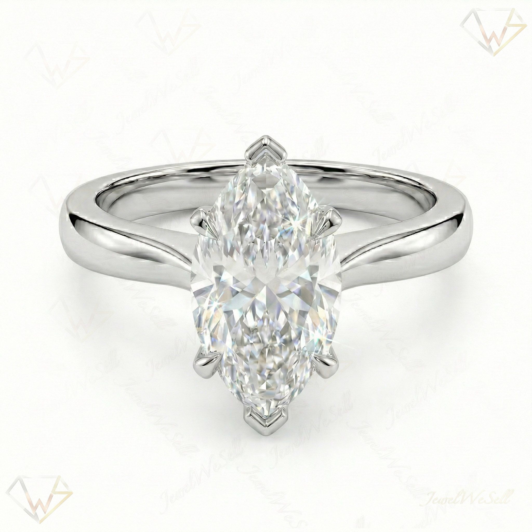 3.00 ct EF VS Lab Grown Diamond Marquise Cut Prong Set Solitaire Engagement Ring in 10k White Gold