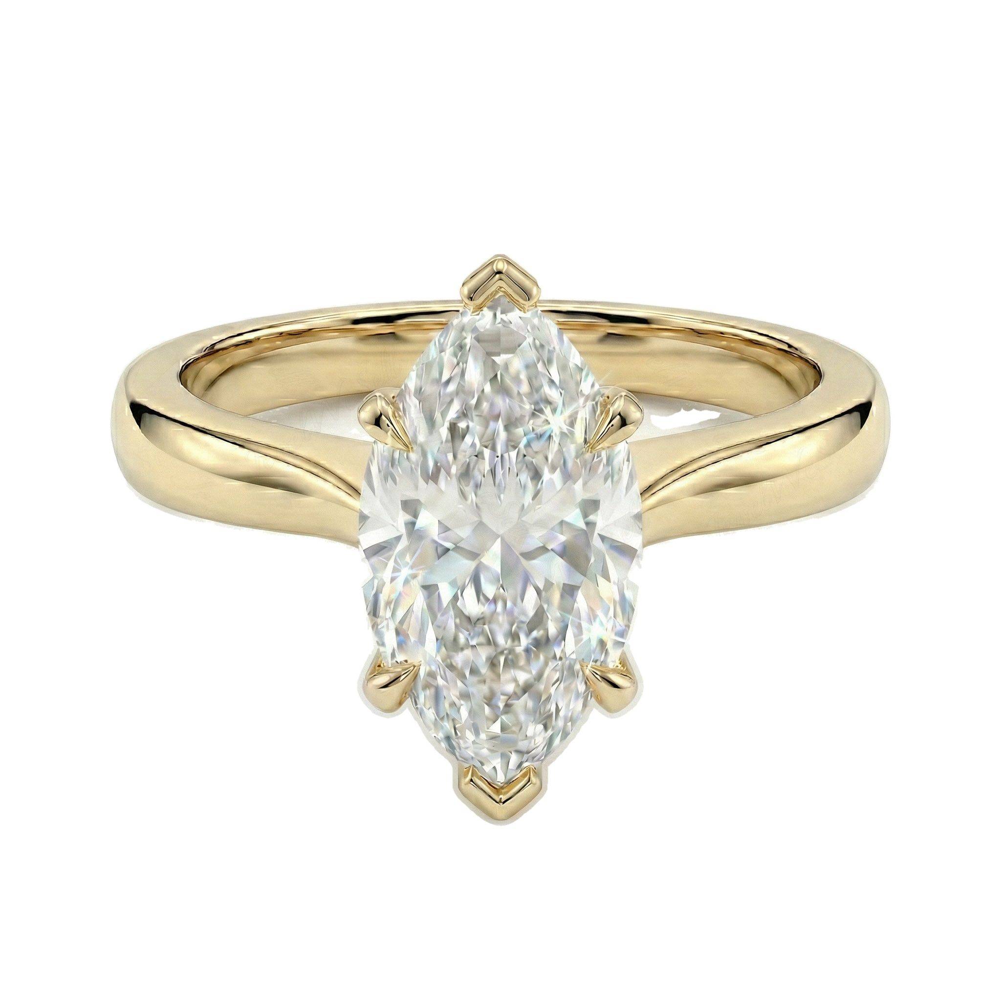 3.00 ct EF VS Lab Grown Diamond Marquise Cut Prong Set Solitaire Engagement Ring in 10k Yellow Gold