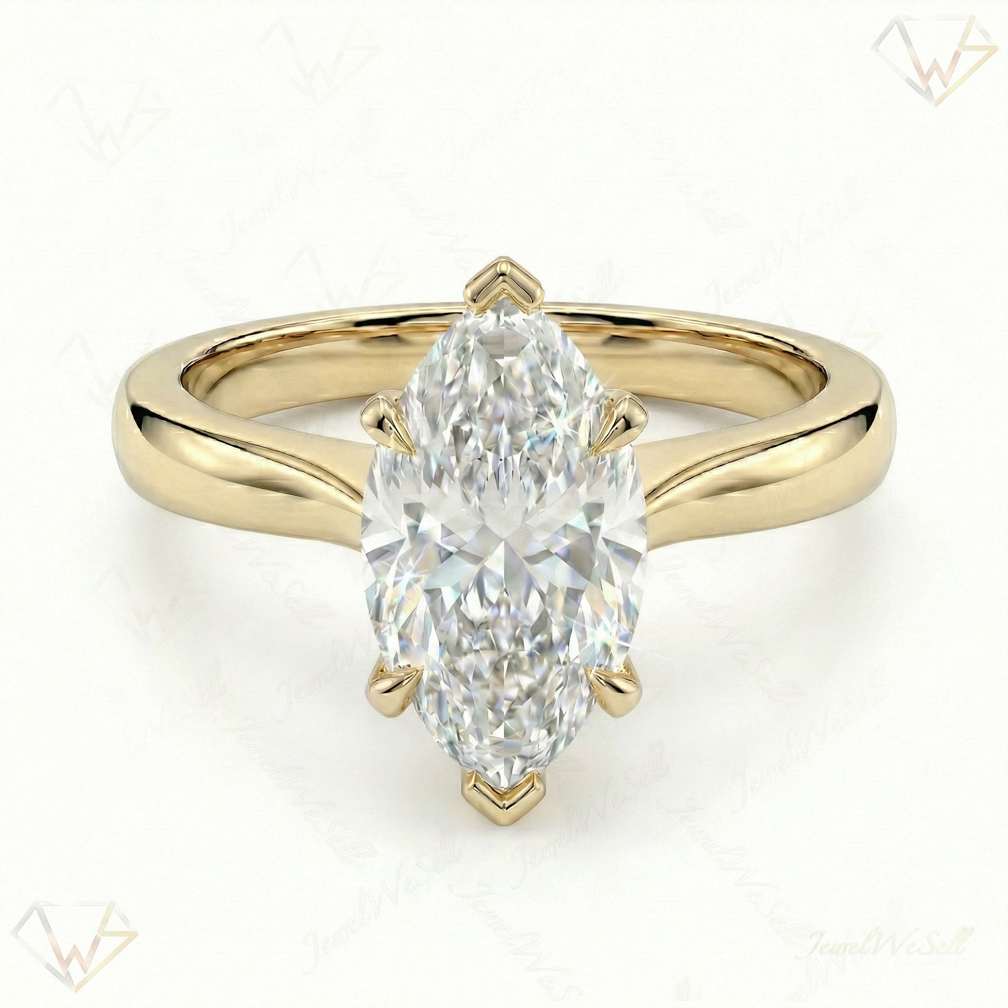 3.00 ct EF VS Lab Grown Diamond Marquise Cut Prong Set Solitaire Engagement Ring in 10k Yellow Gold
