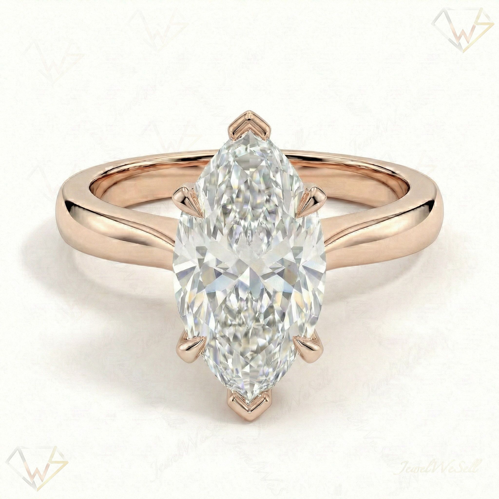 4.00 ct EF VS Lab Grown Diamond Marquise Cut Prong Set Solitaire Engagement Ring in 14k Rose Gold