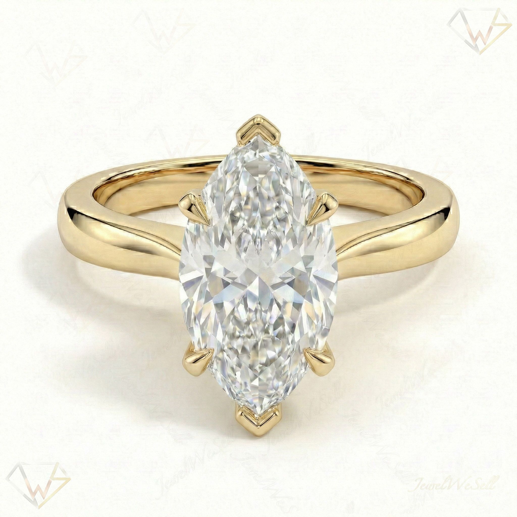 4.00 ct EF VS Lab Grown Diamond Marquise Cut Prong Set Solitaire Engagement Ring in 10k Yellow Gold