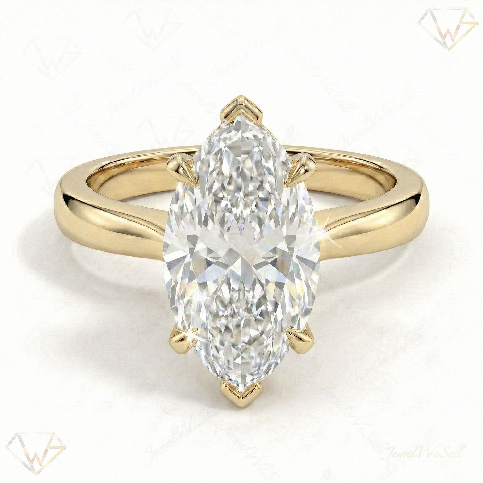 5.00 ct EF VS Lab Grown Diamond Marquise Cut Prong Set Solitaire Engagement Ring in 10k Yellow Gold