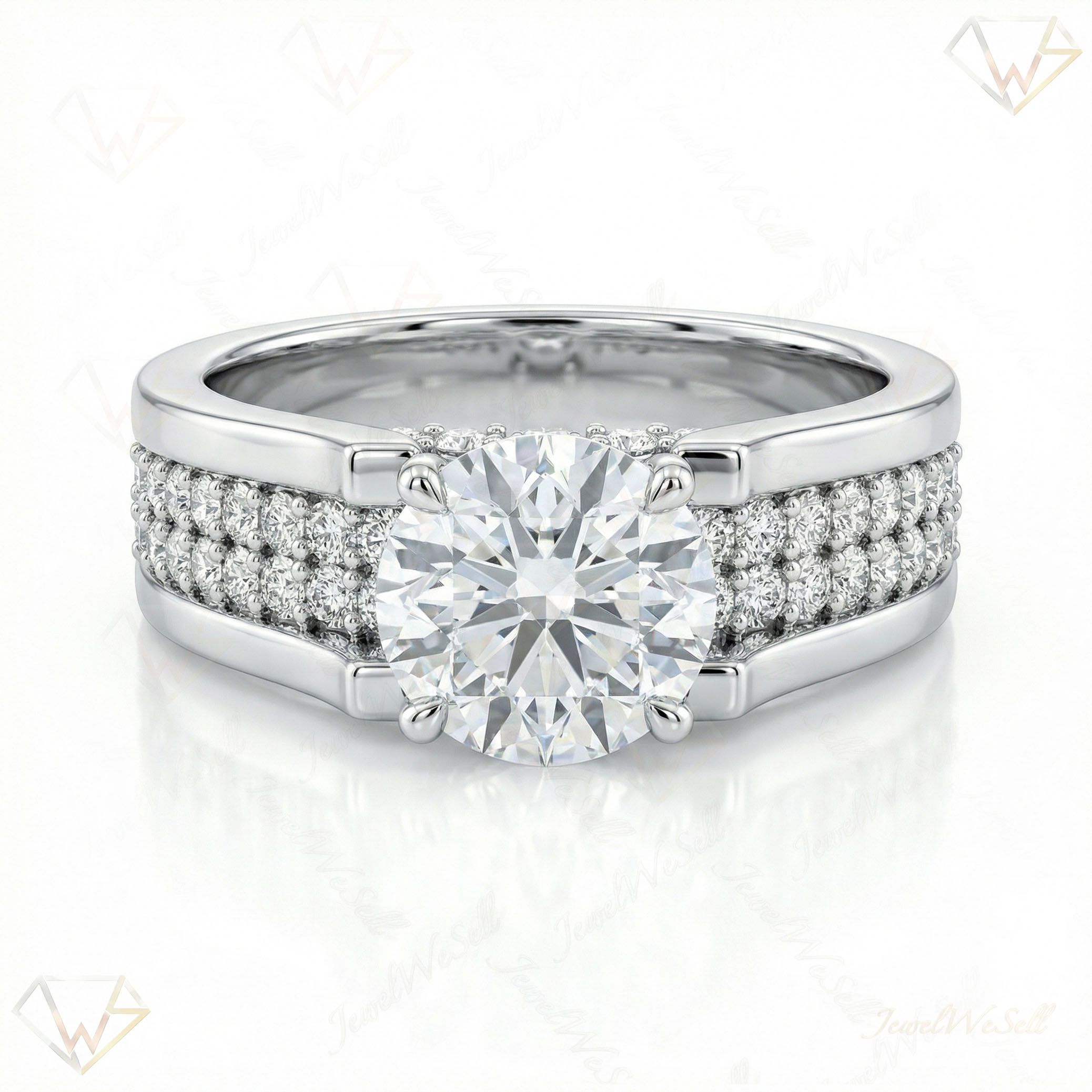 4.60 ct EF VS Moissanite Solitaire with Accents Engagement Ring in 925 Sterling SIlver _ Sz0775 104787