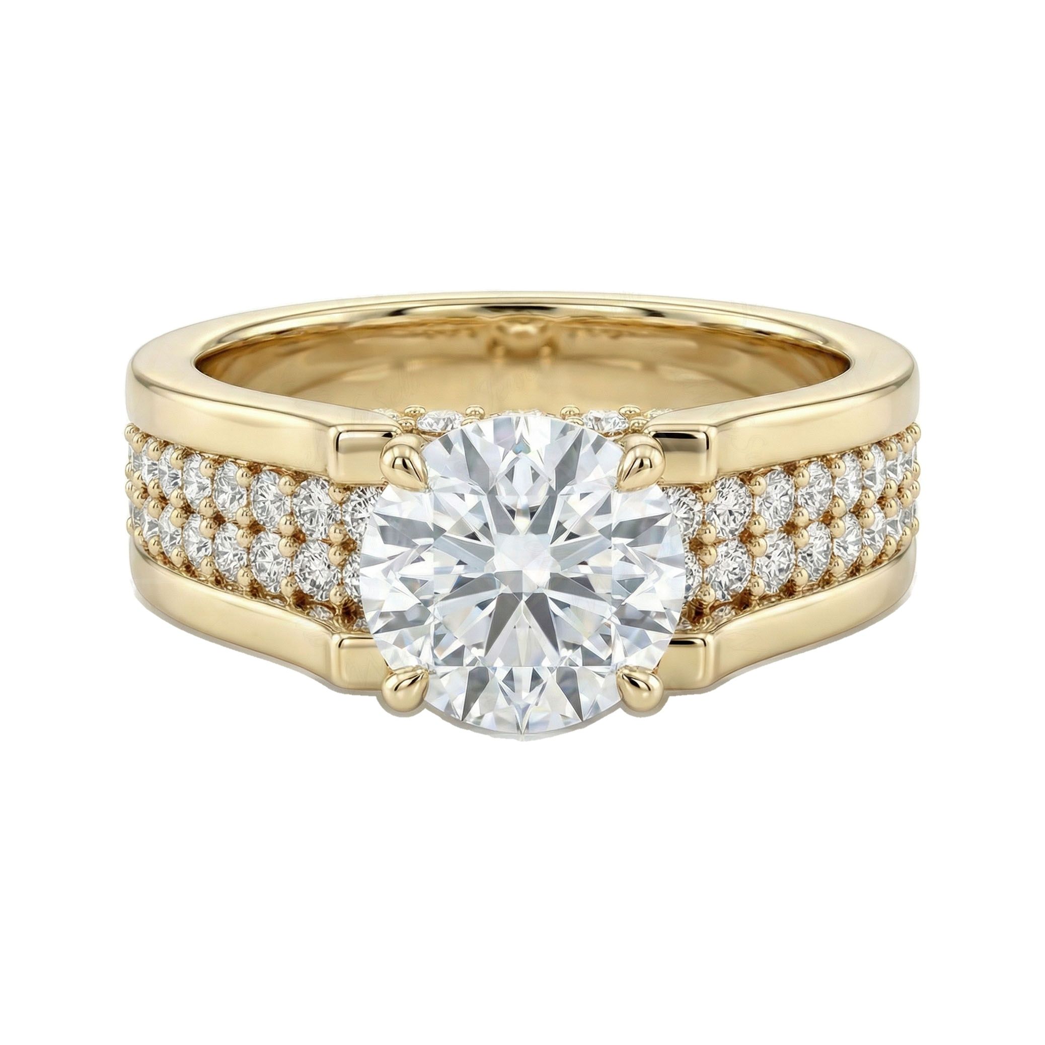 4.60 ct EF VS Lab Grown Diamond Solitaire with Accents Engagement Ring in 14k Yellow Gold _ Sz0400 104787
