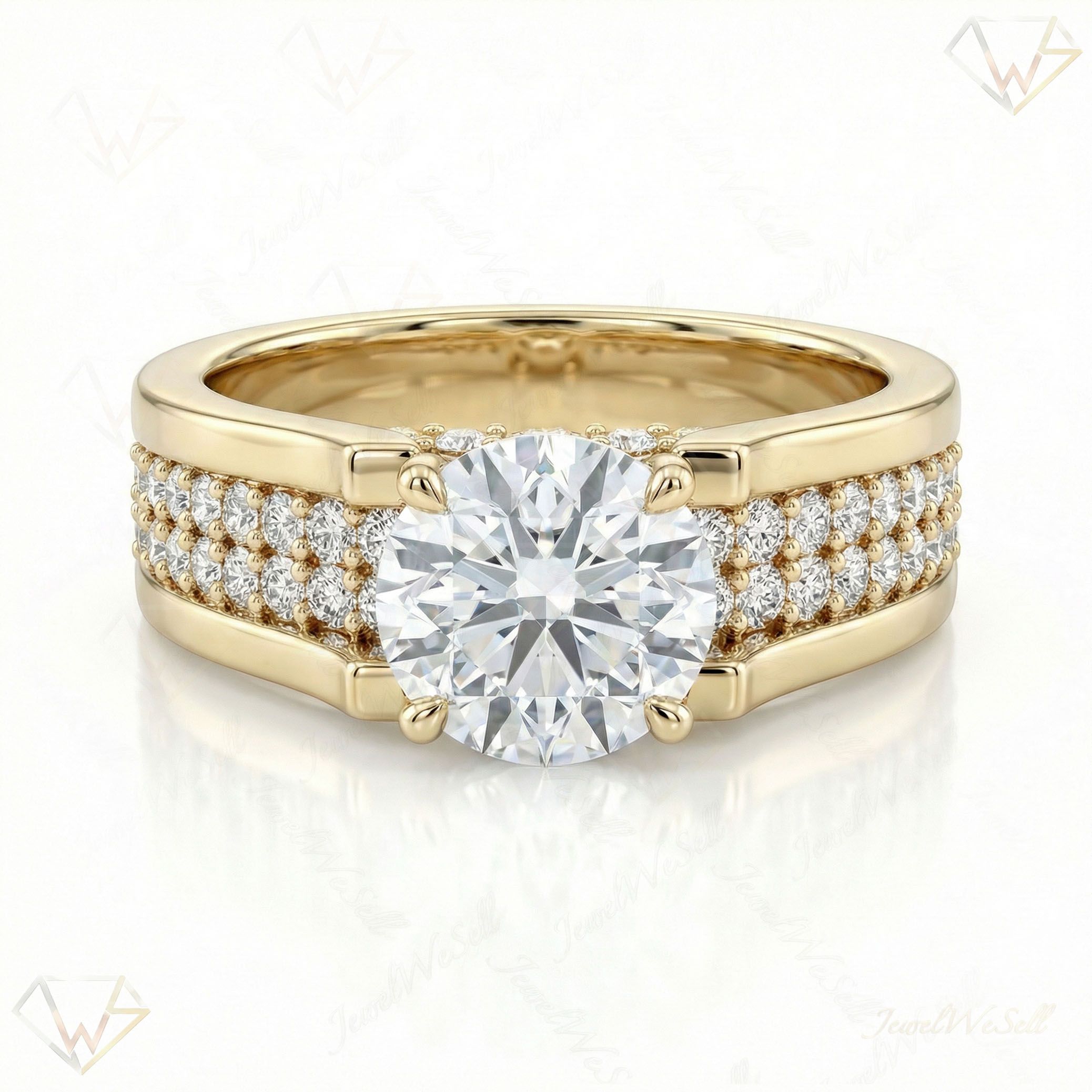 4.60 ct EF VS Lab Grown Diamond Solitaire with Accents Engagement Ring in 10k Yellow Gold _ Sz0550 104787