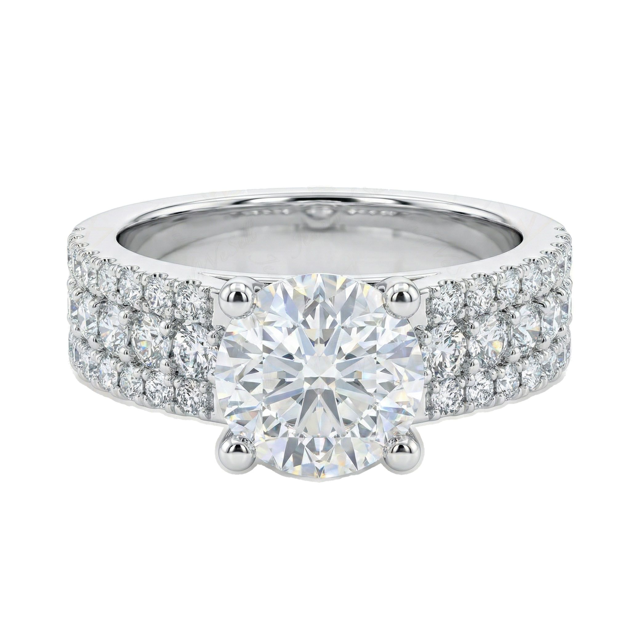 3.66 ct EF VS Lab Grown Diamond Solitaire with Accents Engagement Ring in 14k White Gold _ Sz0475 104809