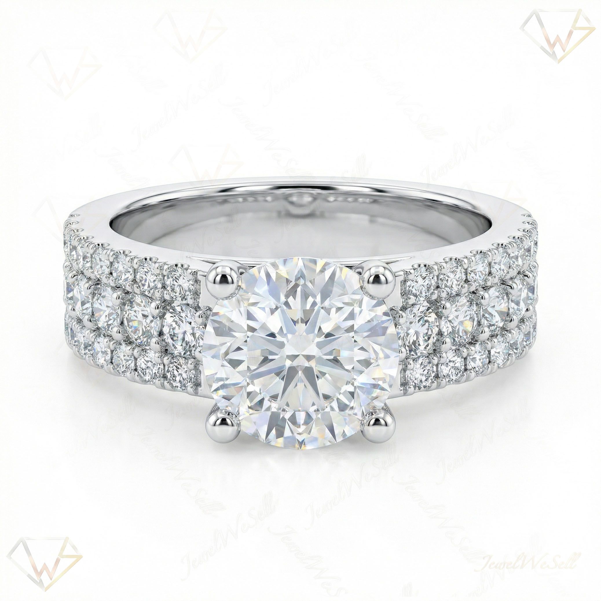 3.66 ct EF VS Lab Grown Diamond Solitaire with Accents Engagement Ring in 10k White Gold _ Sz0525 104809