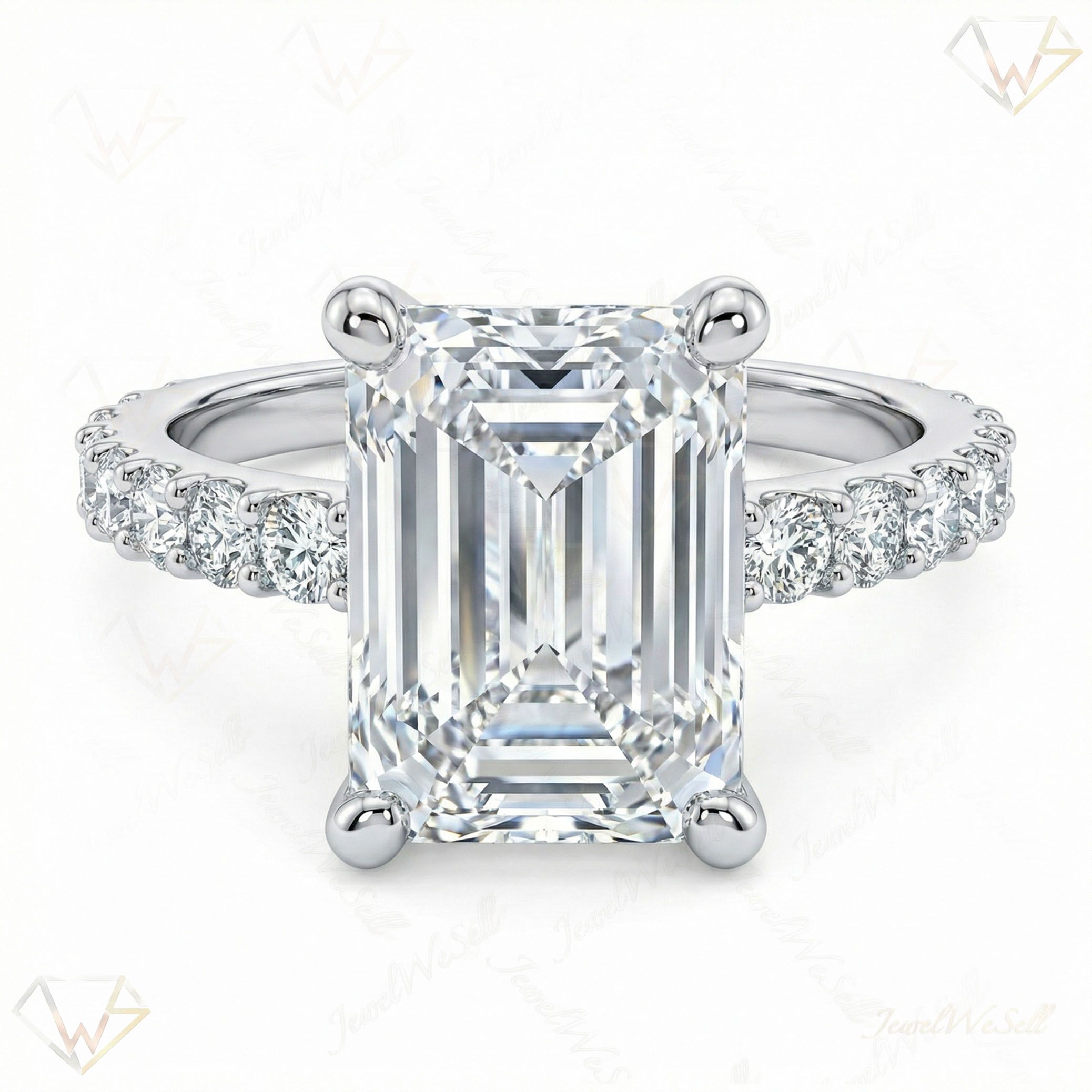 4.00 ct EF VS Moissanite Solitaire with Accents Engagement Ring in 925 Sterling SIlver _ Sz0575 104818