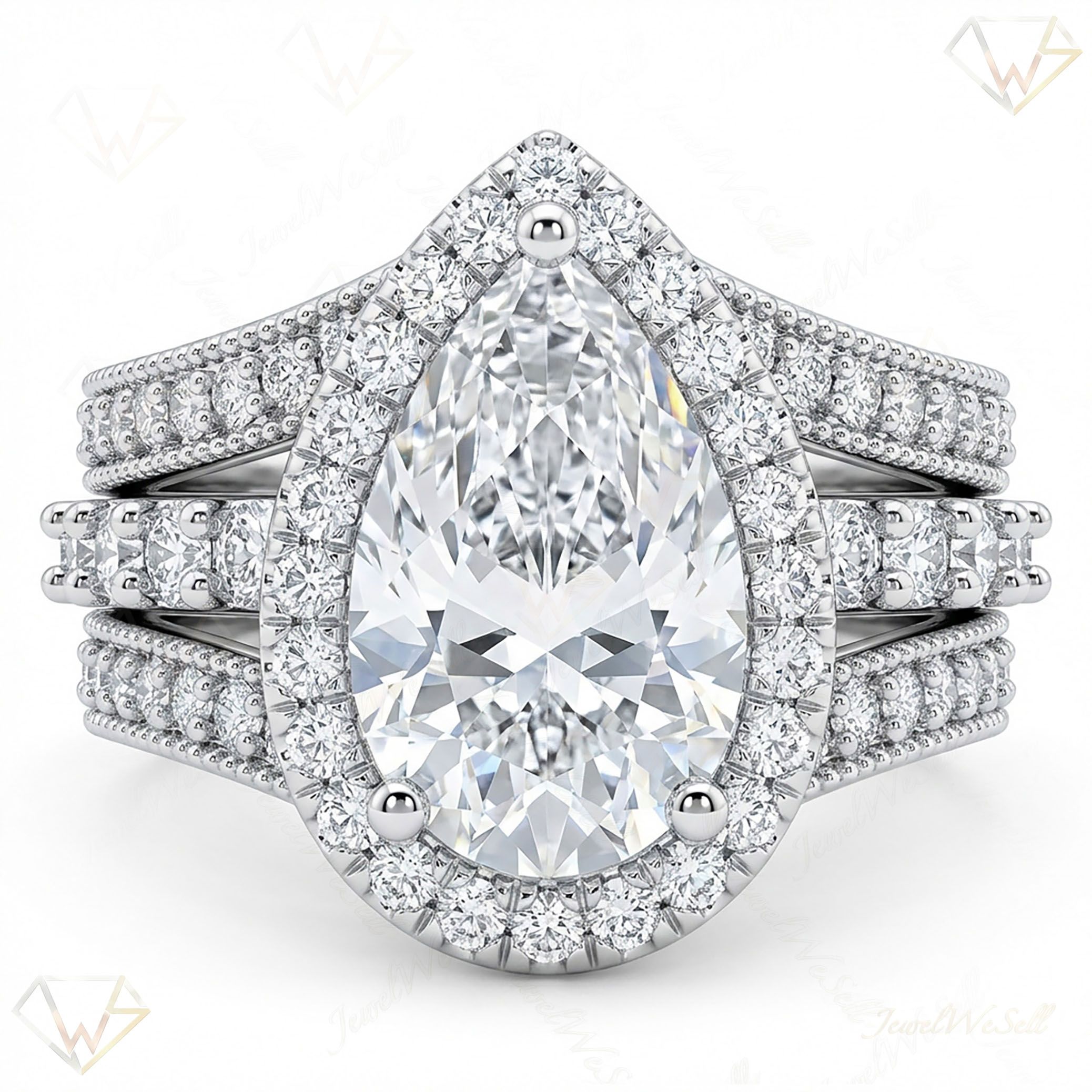 4.60 ct EF VS Lab Grown Diamond Halo Engagement Set in 14k White Gold _ Sz0575 104819
