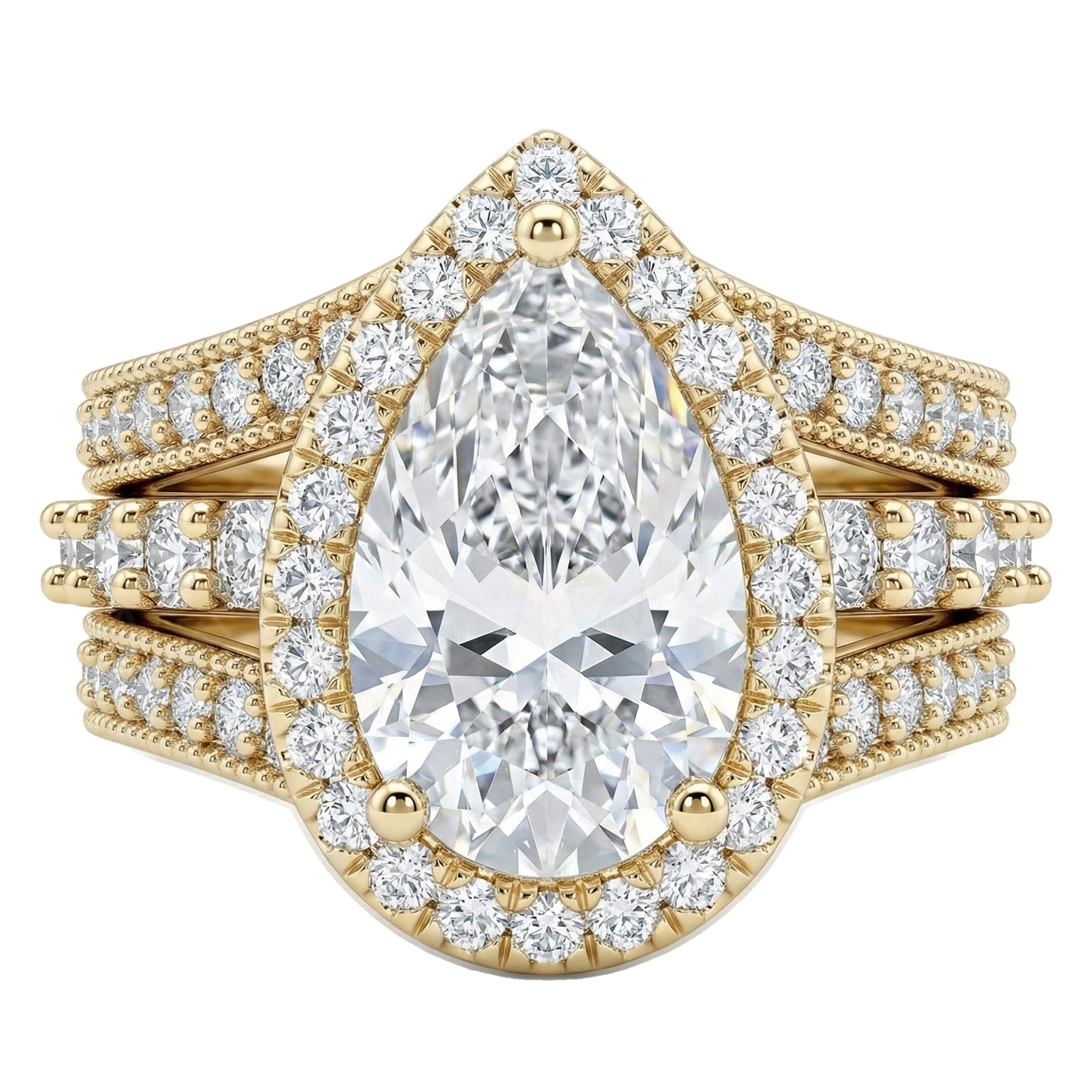 4.60 ct EF VS Lab Grown Diamond Halo Engagement Set in 10k Yellow Gold _ Sz0550 104819