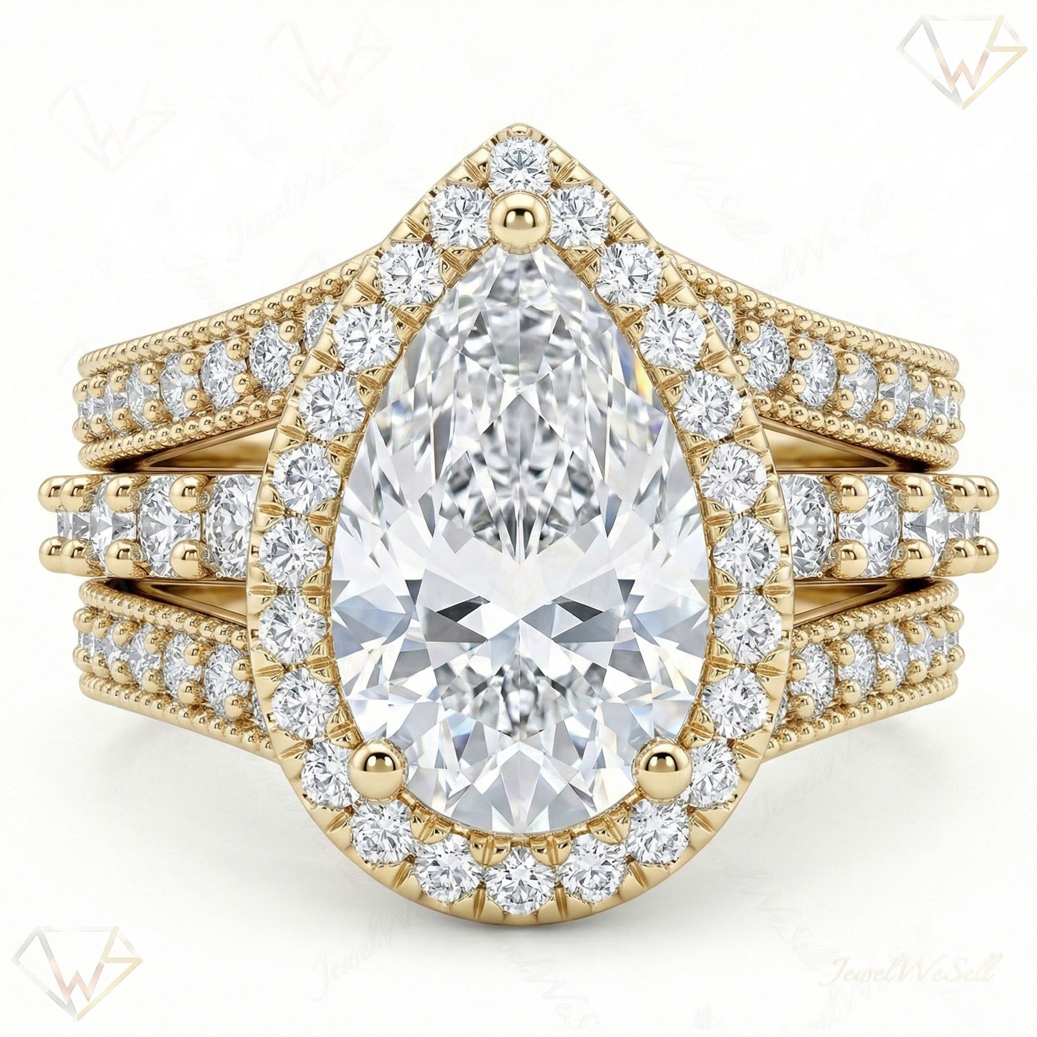 4.60 ct EF VS Lab Grown Diamond Halo Engagement Set in 10k Yellow Gold _ Sz0525 104819