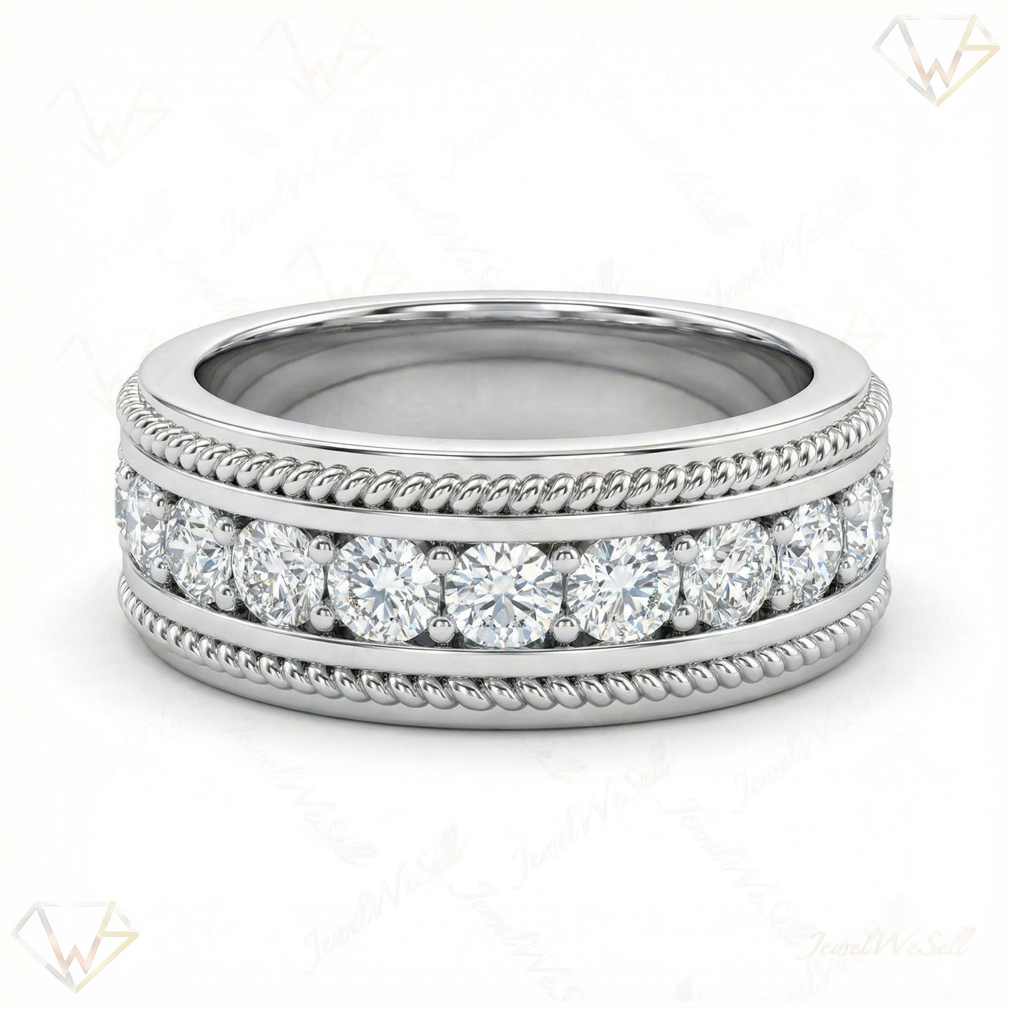1.15 ct EF VS Lab Grown Diamond Mens Wedding Band in 14k White Gold _ Sz0850 111112