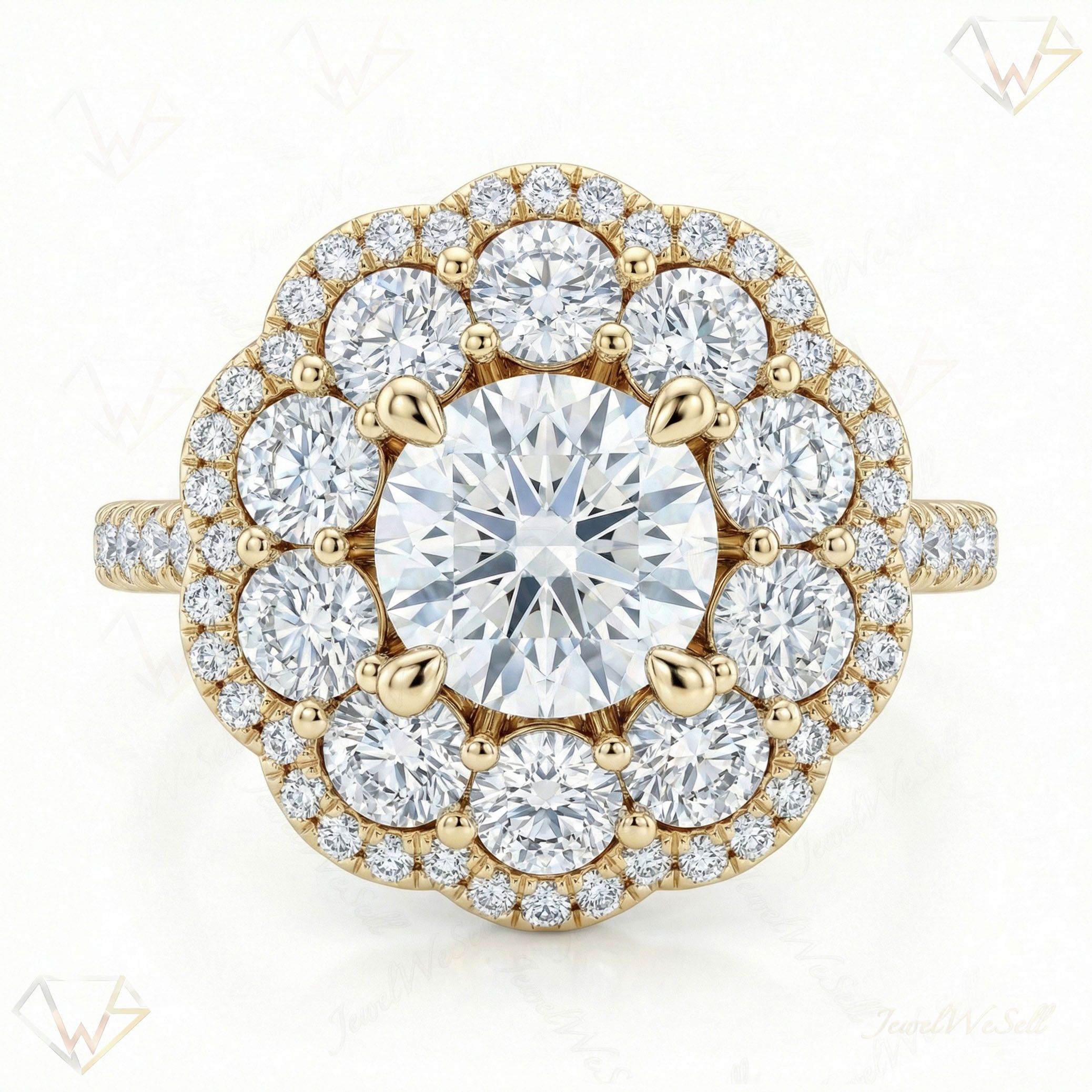 2.80 ct EF VS Lab Grown Diamond Halo Engagement Ring in 10k Yellow Gold _ Sz0425 111662