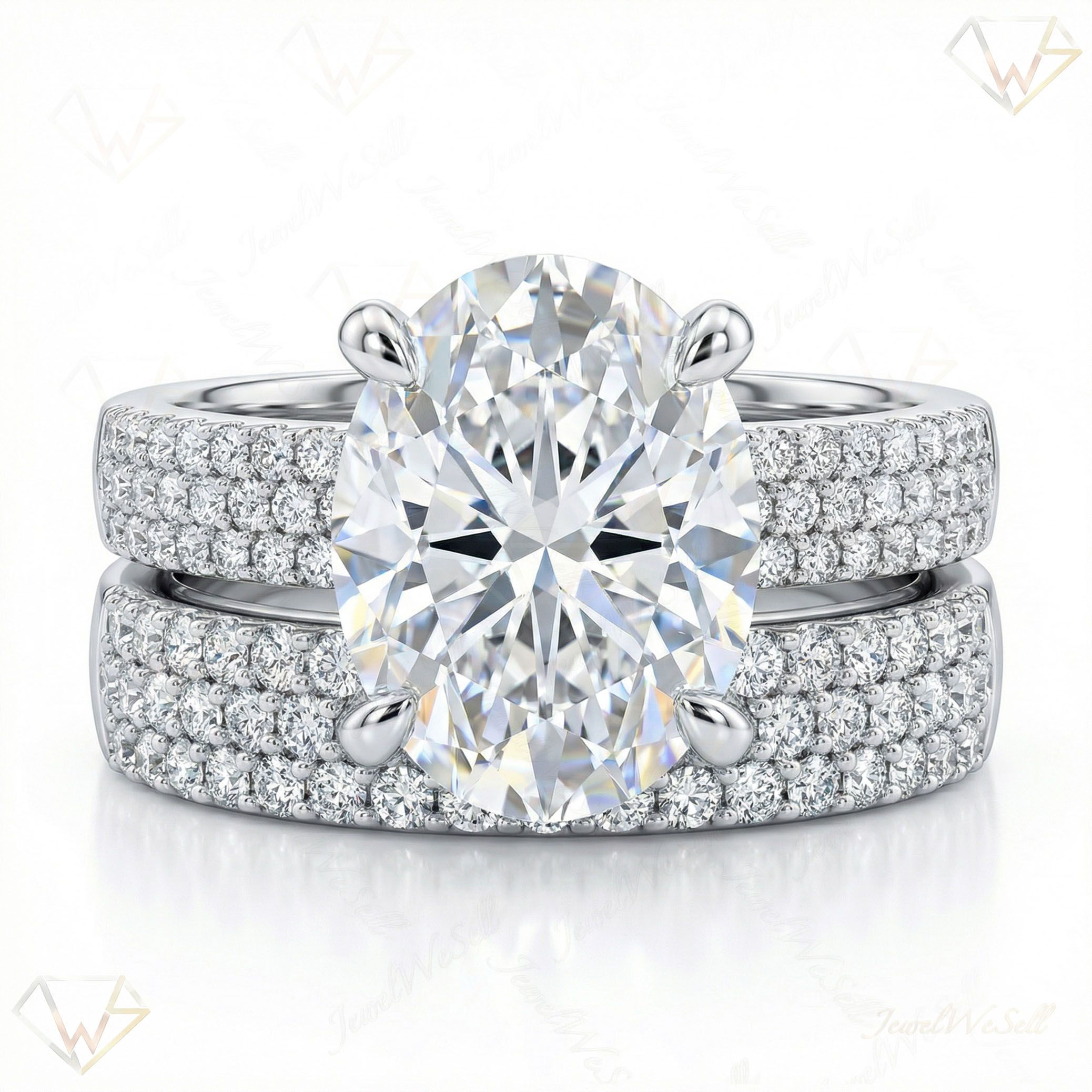6.66 ct EF VS Moissanite Solitaire with Accents Engagement Set in 925 Sterling SIlver _ Sz0775 111719