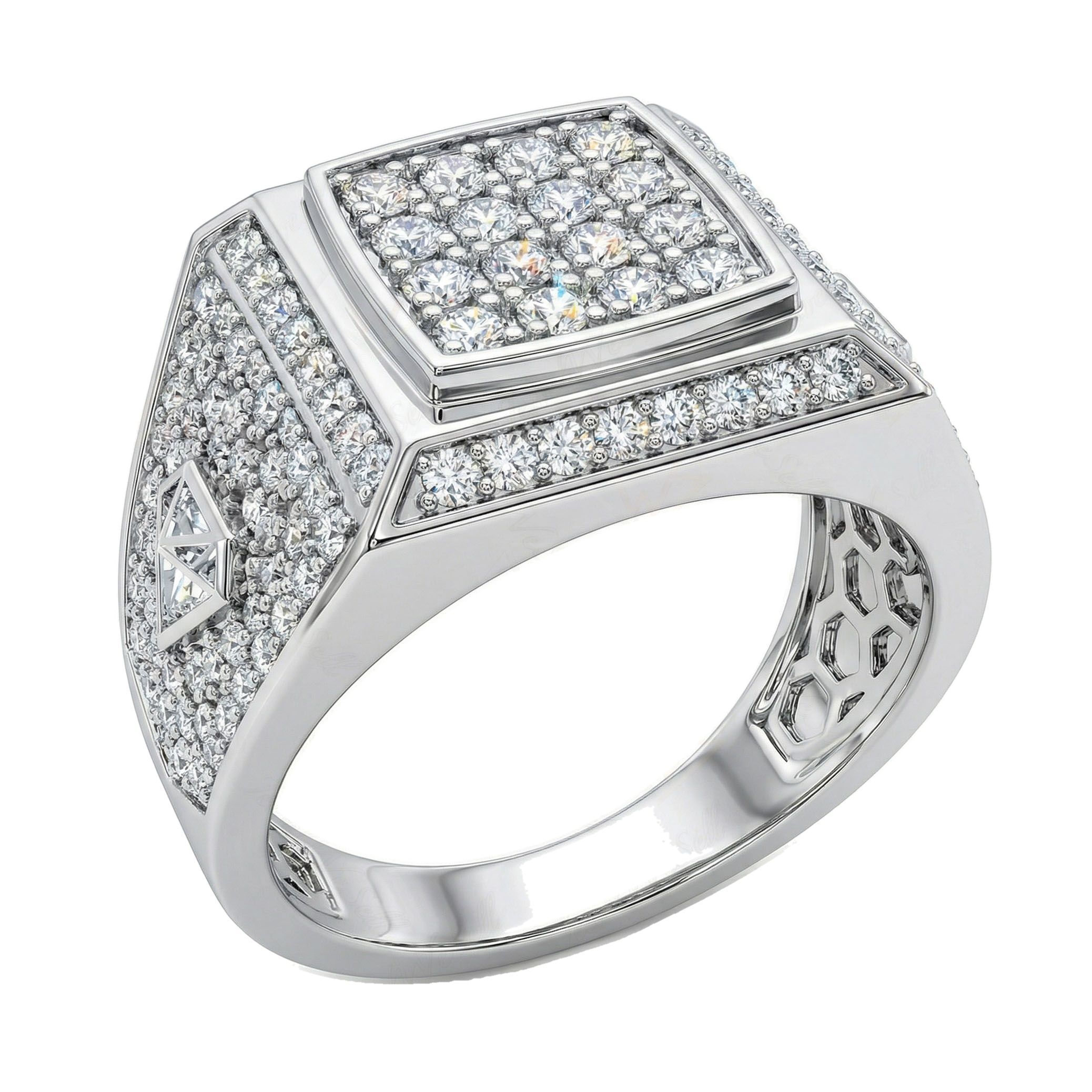2.50 ct EF VS Lab Grown Diamond Mens Statement Ring in 14k White Gold _ Sz1075 111723