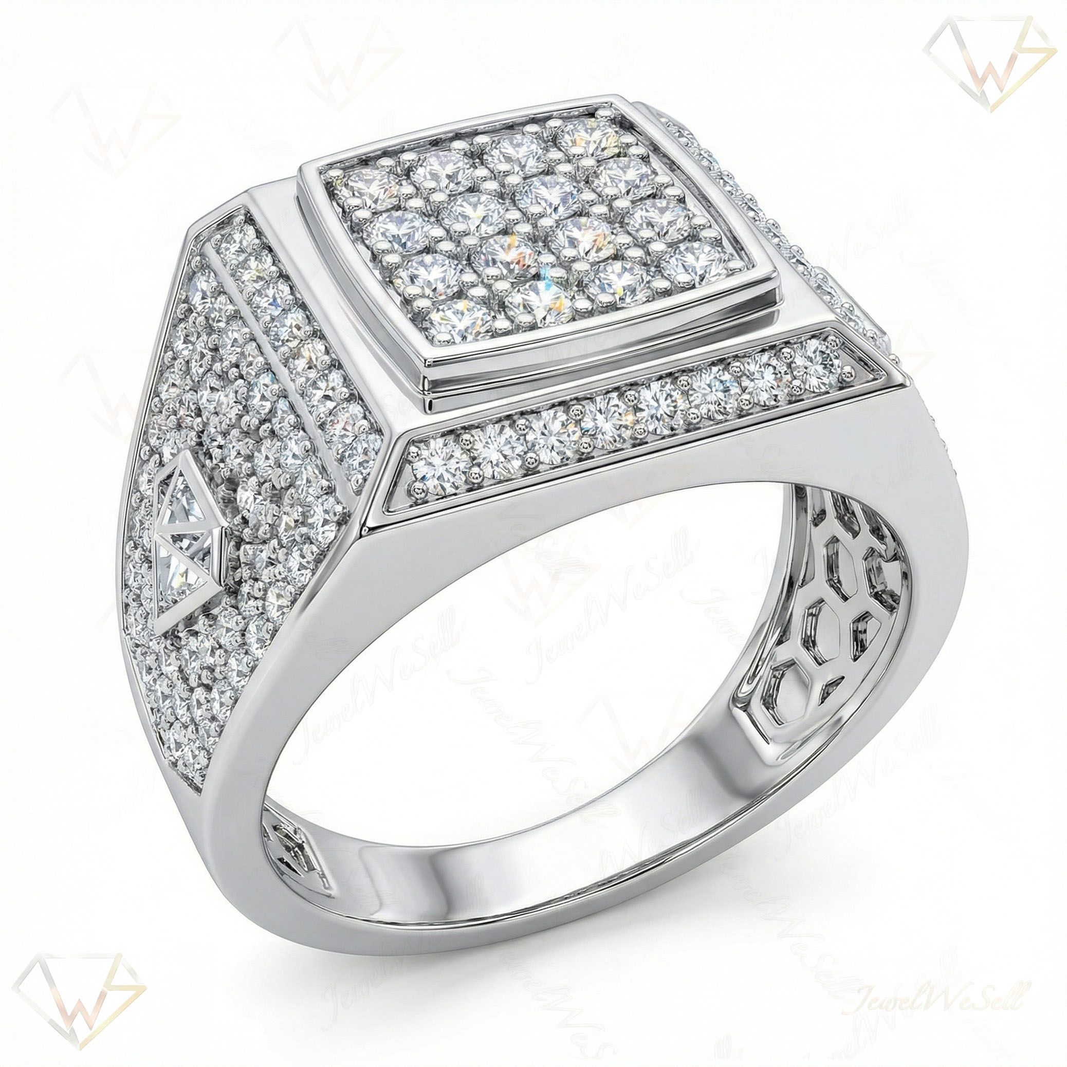 2.50 ct EF VS Lab Grown Diamond Mens Statement Ring in 10k White Gold _ Sz1125 111723