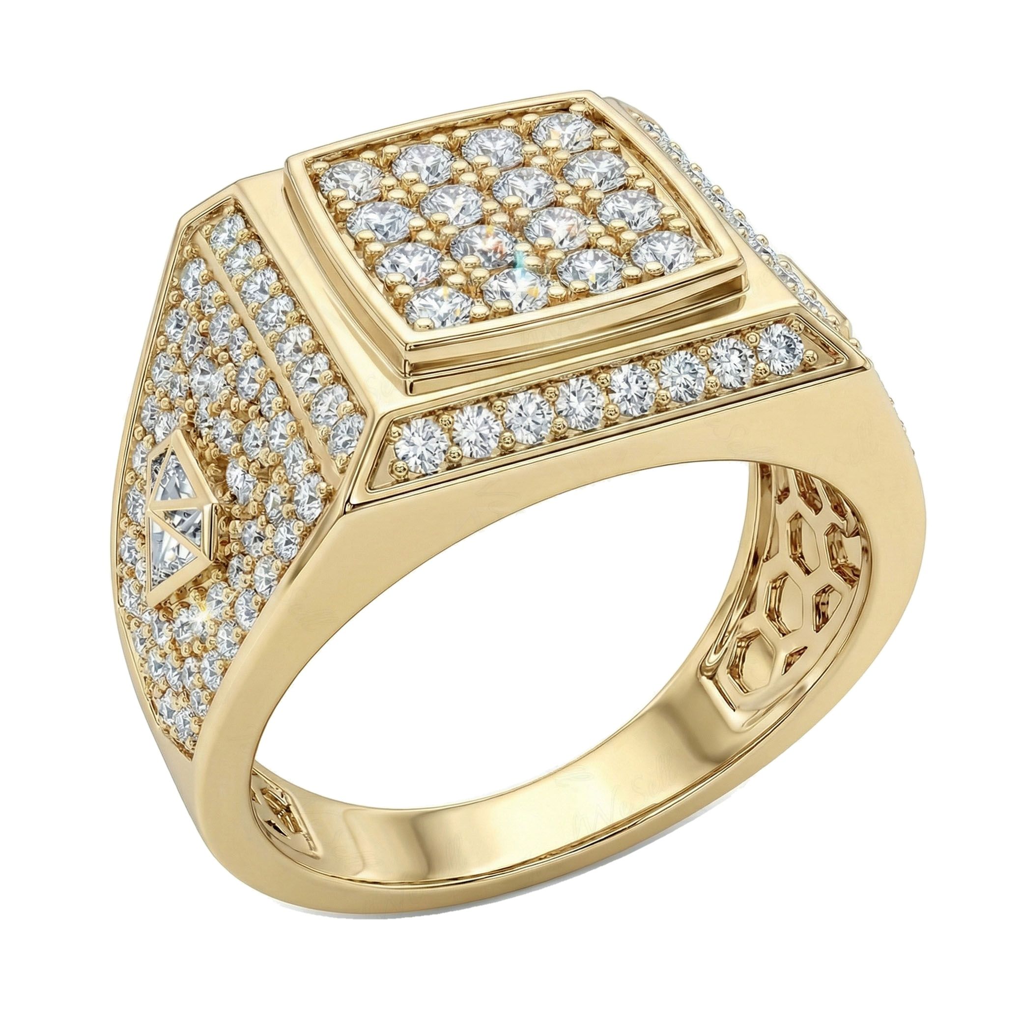 2.50 ct EF VS Lab Grown Diamond Mens Statement Ring in 14k Yellow Gold _ Sz0850 111723