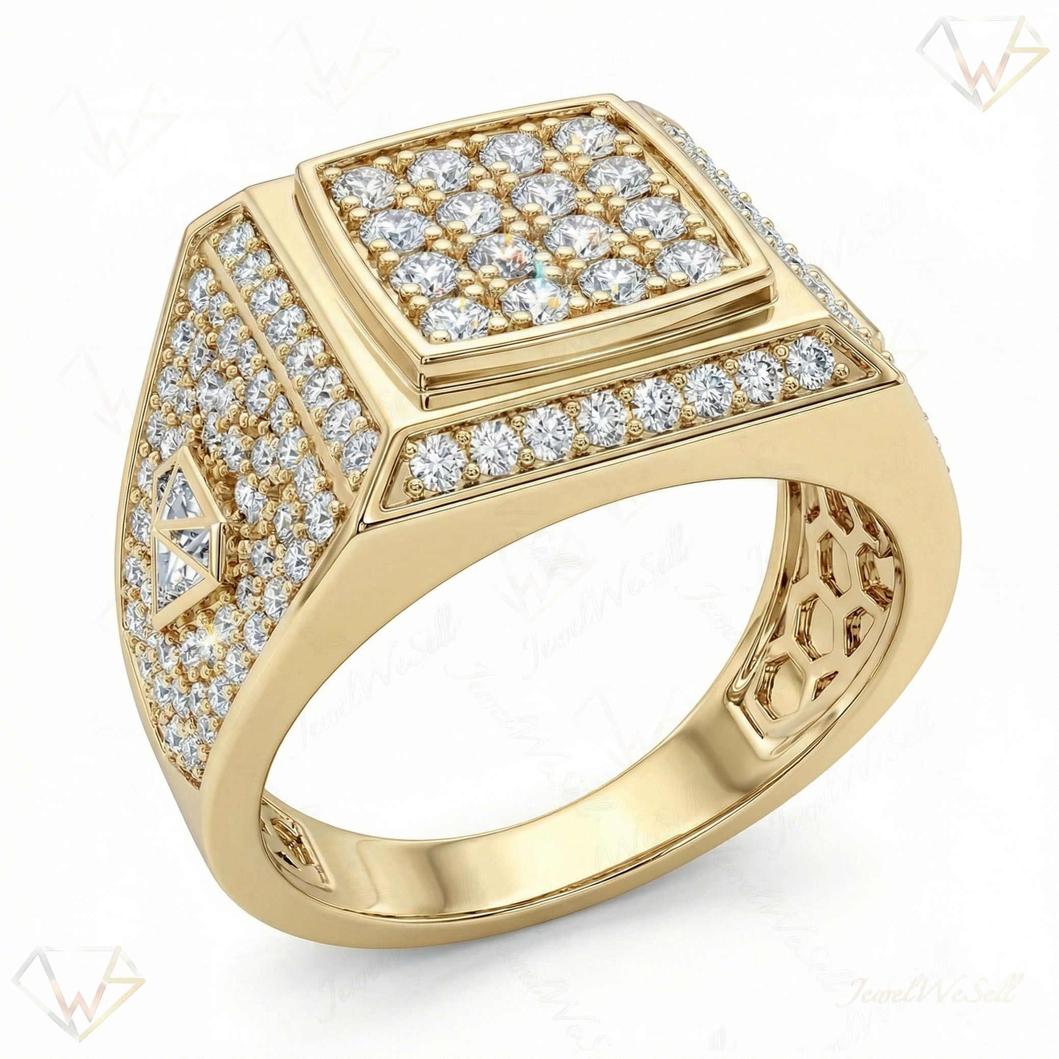 2.50 ct EF VS Lab Grown Diamond Mens Statement Ring in 14k Yellow Gold _ Sz0975 111723