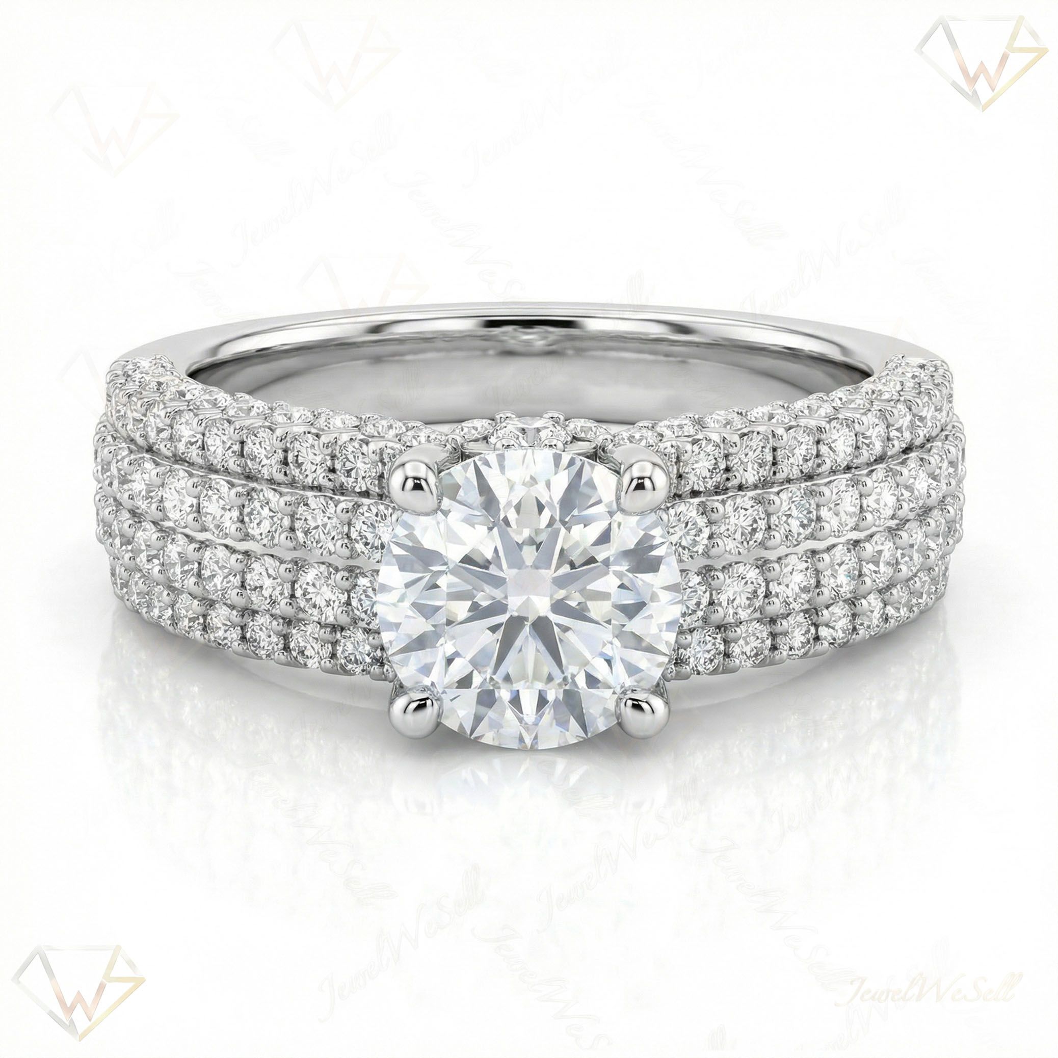 2.00 ct EF VS Moissanite Solitaire with Accents Engagement Ring in 925 Sterling SIlver _ Sz0425 11174