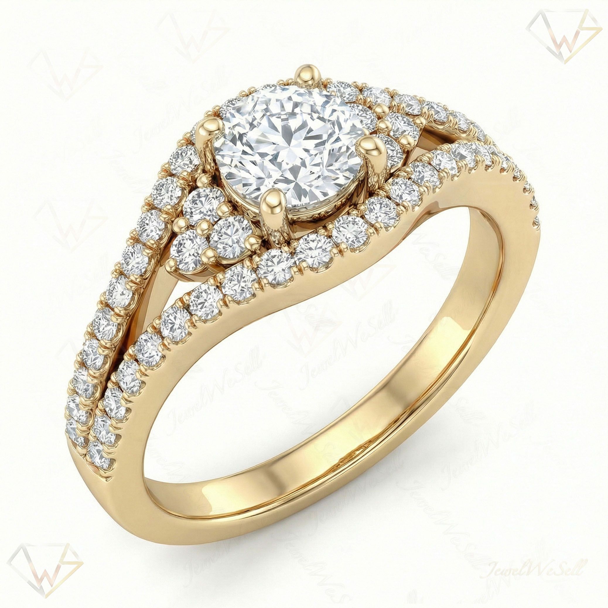 1.00 ct EF VS Lab Grown Diamond Solitaire with Accents Engagement Ring in 10k Yellow Gold _ Sz0400 11429